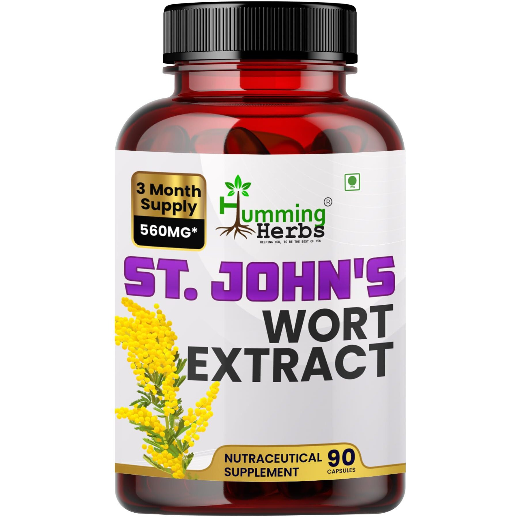 Humming Herbs St. John's Wort Extract, A Natural Supplement That Promotes A Healthy Mood And Supports Emotional Balance - 90 Capsule
