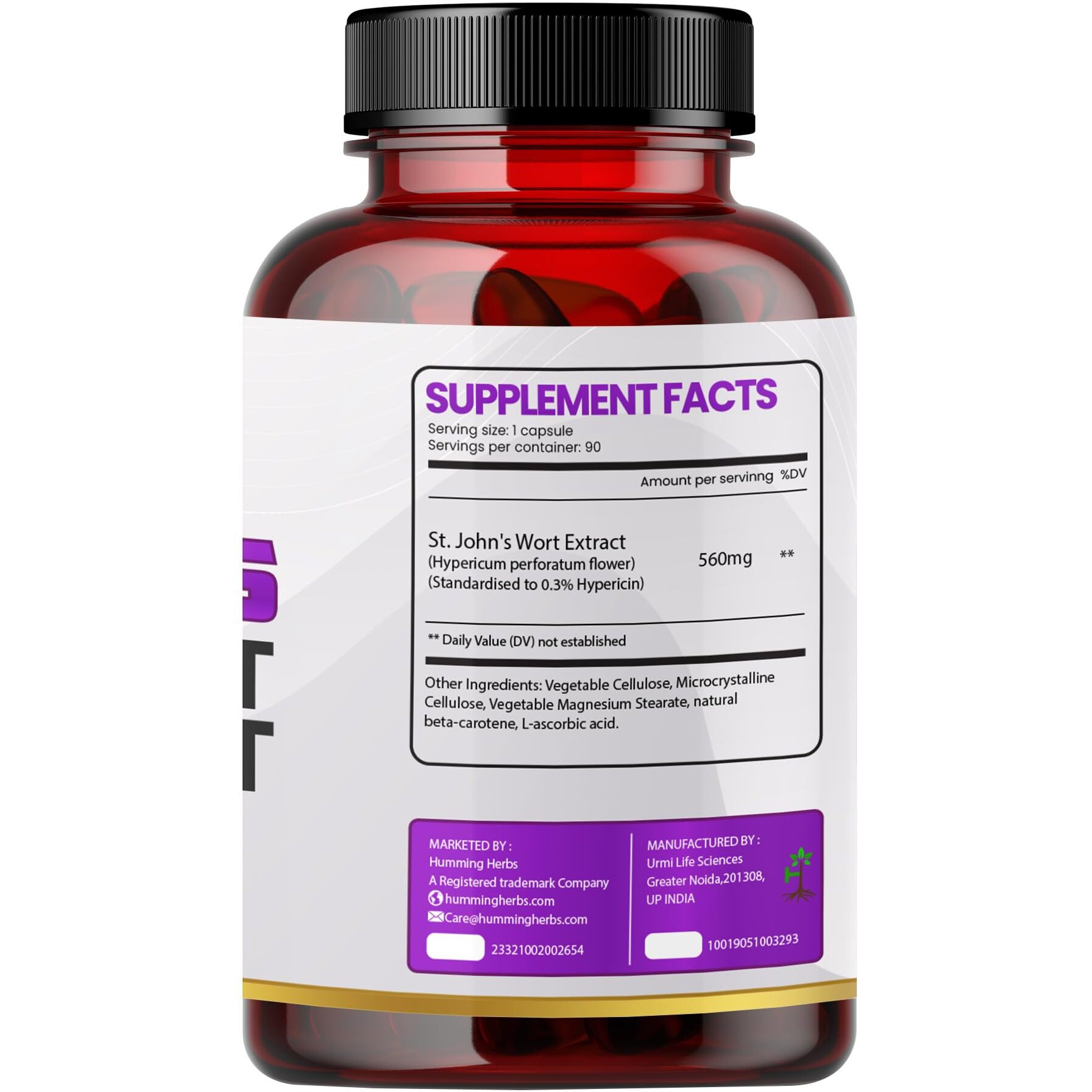 Humming Herbs St. John's Wort Extract, A Natural Supplement That Promotes A Healthy Mood And Supports Emotional Balance - 90 Capsule