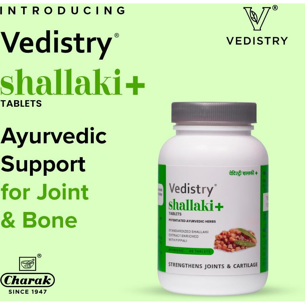 Charak Vedistry Shallaki+ Tablets Joint & Bone Health Supplement | For Joint Pain, Stiffness & Arthritis For Men & Women - 60 Tablets (Pack Of 1)