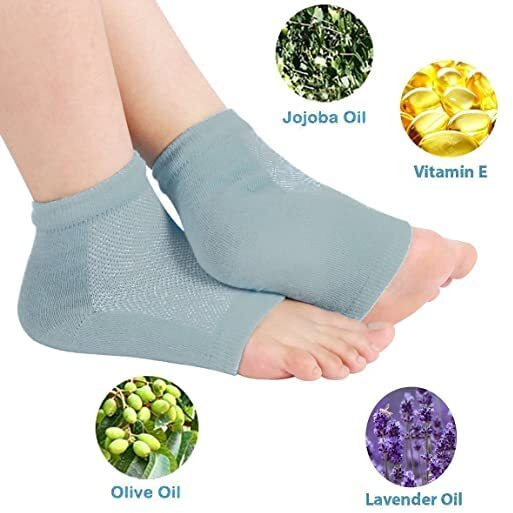 Dlala Silicon Shoe Insoles Heel Pad For Heel Pain | Cracked Feet Repair Moisturizing Socks | Heel Grips Liner Cushions Inserts Bite Protector For Men And Women (Cotton Gel Socks)