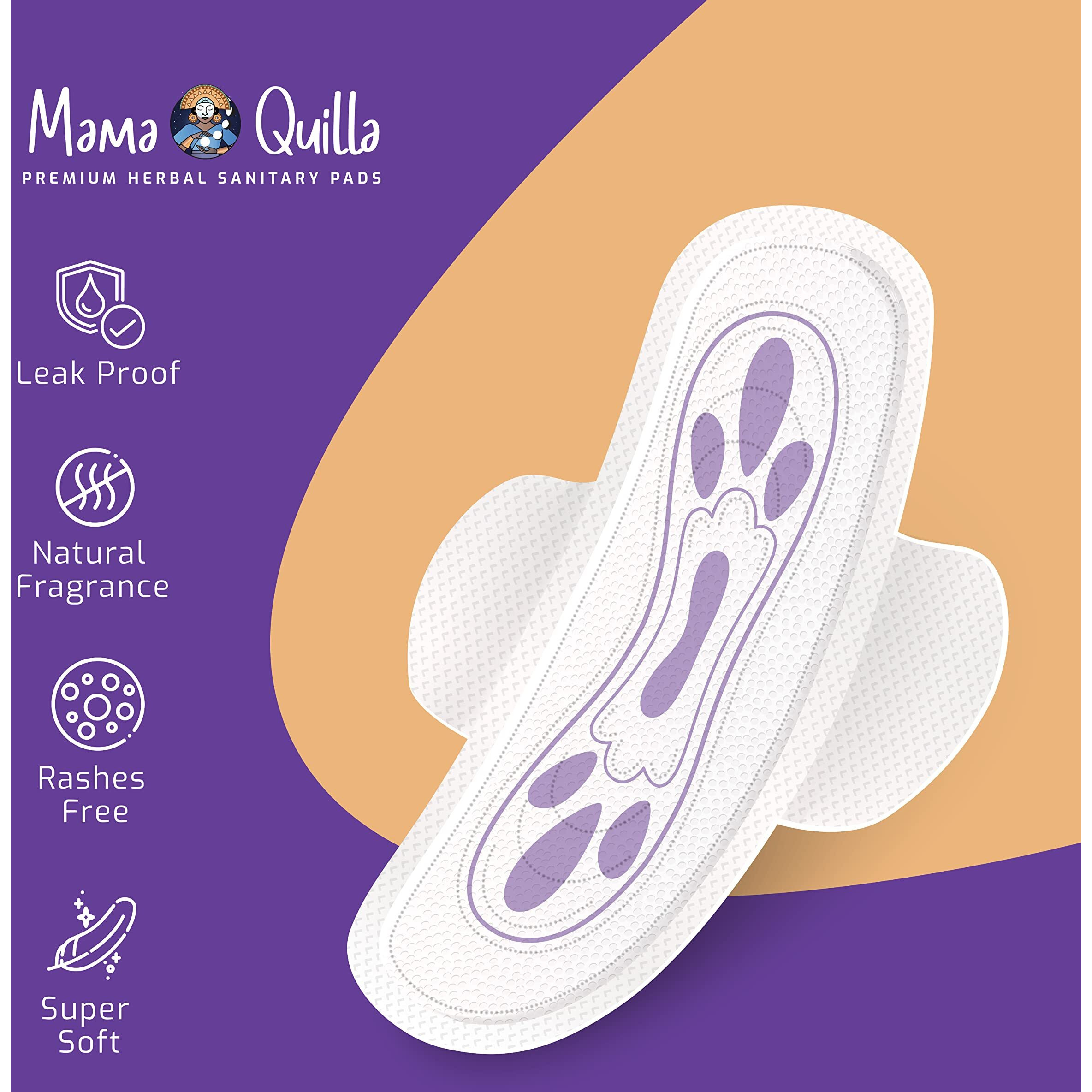 Mama Quilla Herbal Sanitary Pads For Women - Guilt Free Periods - Leakage Protection, Regular Flow - Cottony Soft | First Indian Sanitary Pad Featured On Times Square -280 Mm  Xl, Pack Of 6