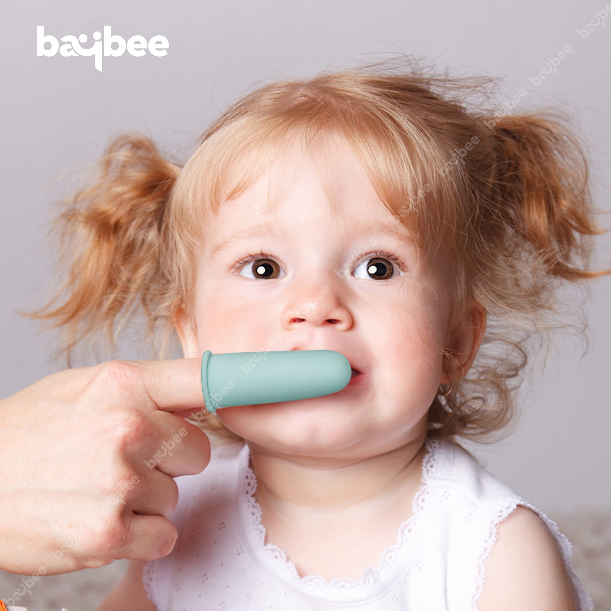 Baybee Silicon Baby Finger Manual Toothbrush With Super Soft Bristles Food Grade Bpa Free Massaging Gum Gentle Oral Cleaning Teeth &Tongue Brush For Toddlers, Kids & Infants 3 Months + (Black Grey)