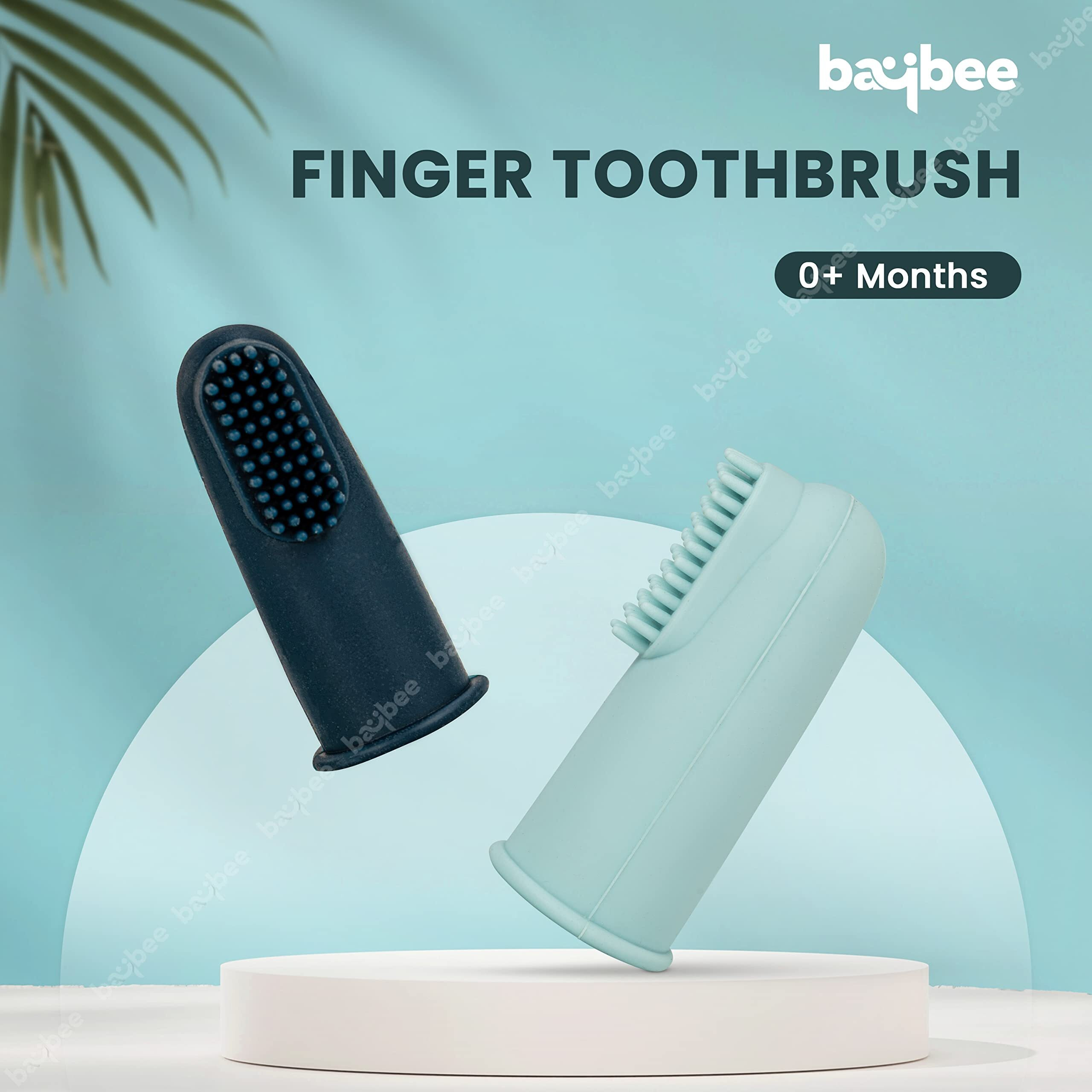 Baybee Silicon Baby Finger Manual Toothbrush With Super Soft Bristles Food Grade Bpa Free Massaging Gum Gentle Oral Cleaning Teeth &Tongue Brush For Toddlers, Kids & Infants 3 Months + (Black Grey)