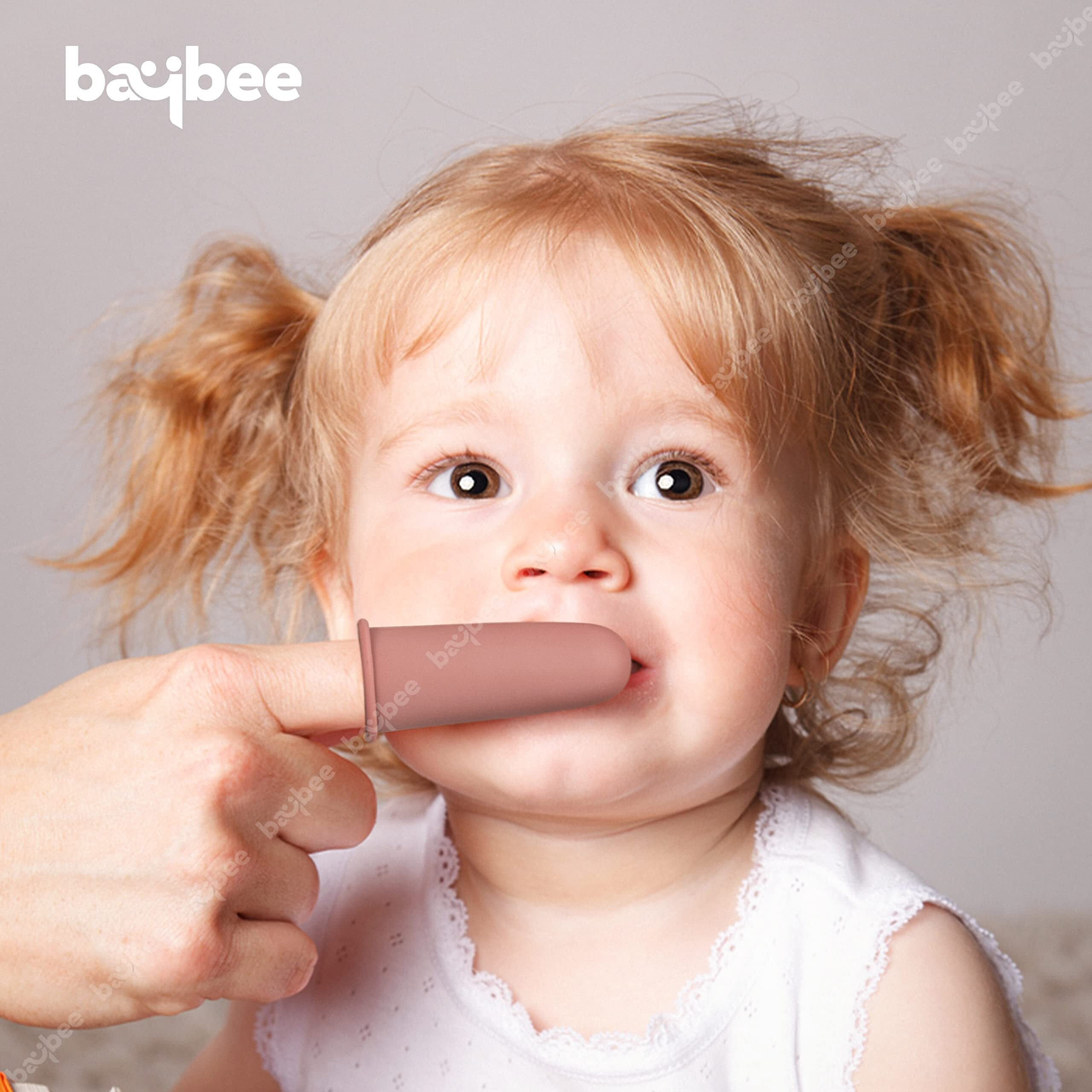 Baybee Silicon Baby Finger Manual Toothbrush With Super Soft Bristles Food Grade Bpa Free Massaging Gum Gentle Oral Cleaning Teeth &Tongue Brush For Toddlers, Kids & Infants 3 Months + (Pink Yellow)