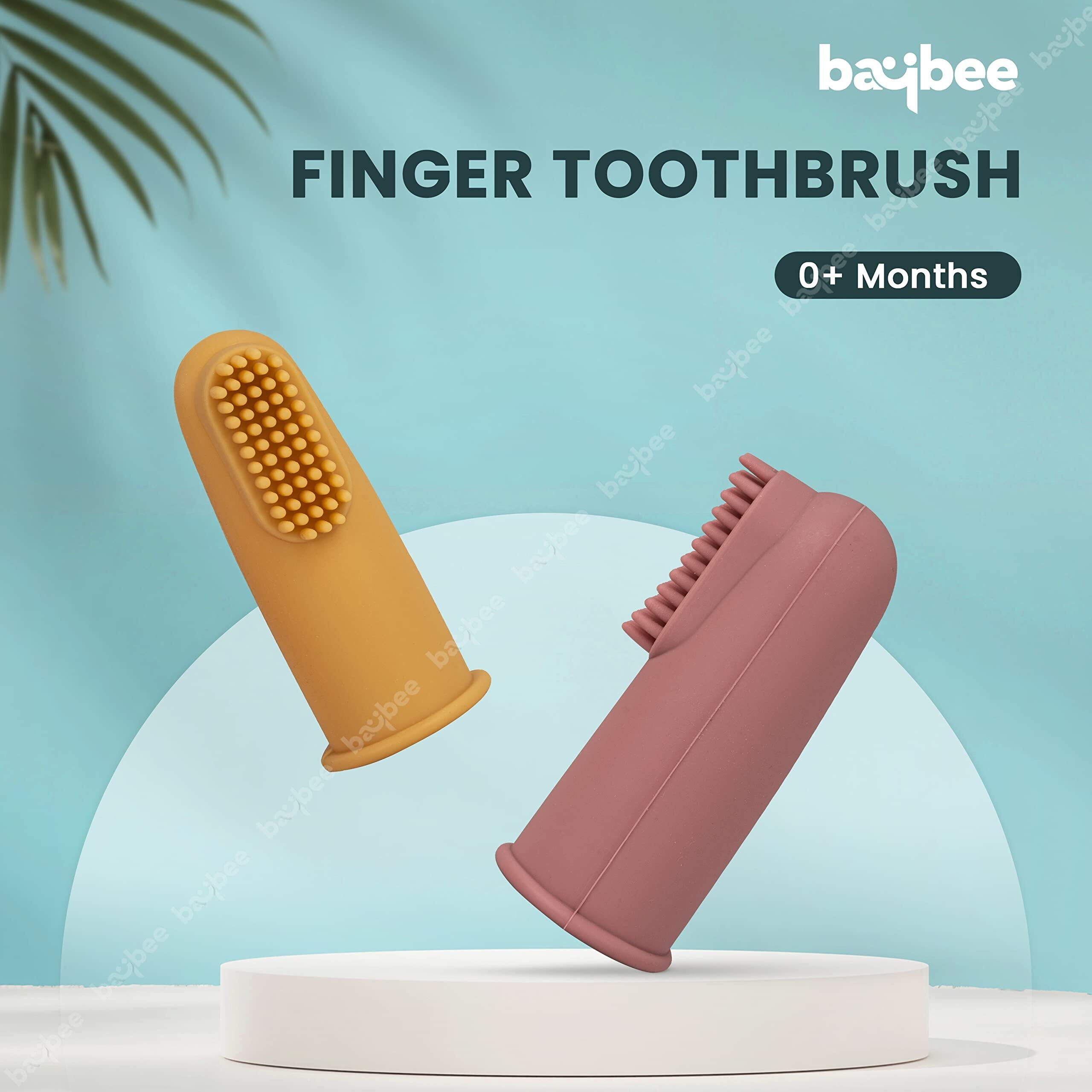 Baybee Silicon Baby Finger Manual Toothbrush With Super Soft Bristles Food Grade Bpa Free Massaging Gum Gentle Oral Cleaning Teeth &Tongue Brush For Toddlers, Kids & Infants 3 Months + (Pink Yellow)
