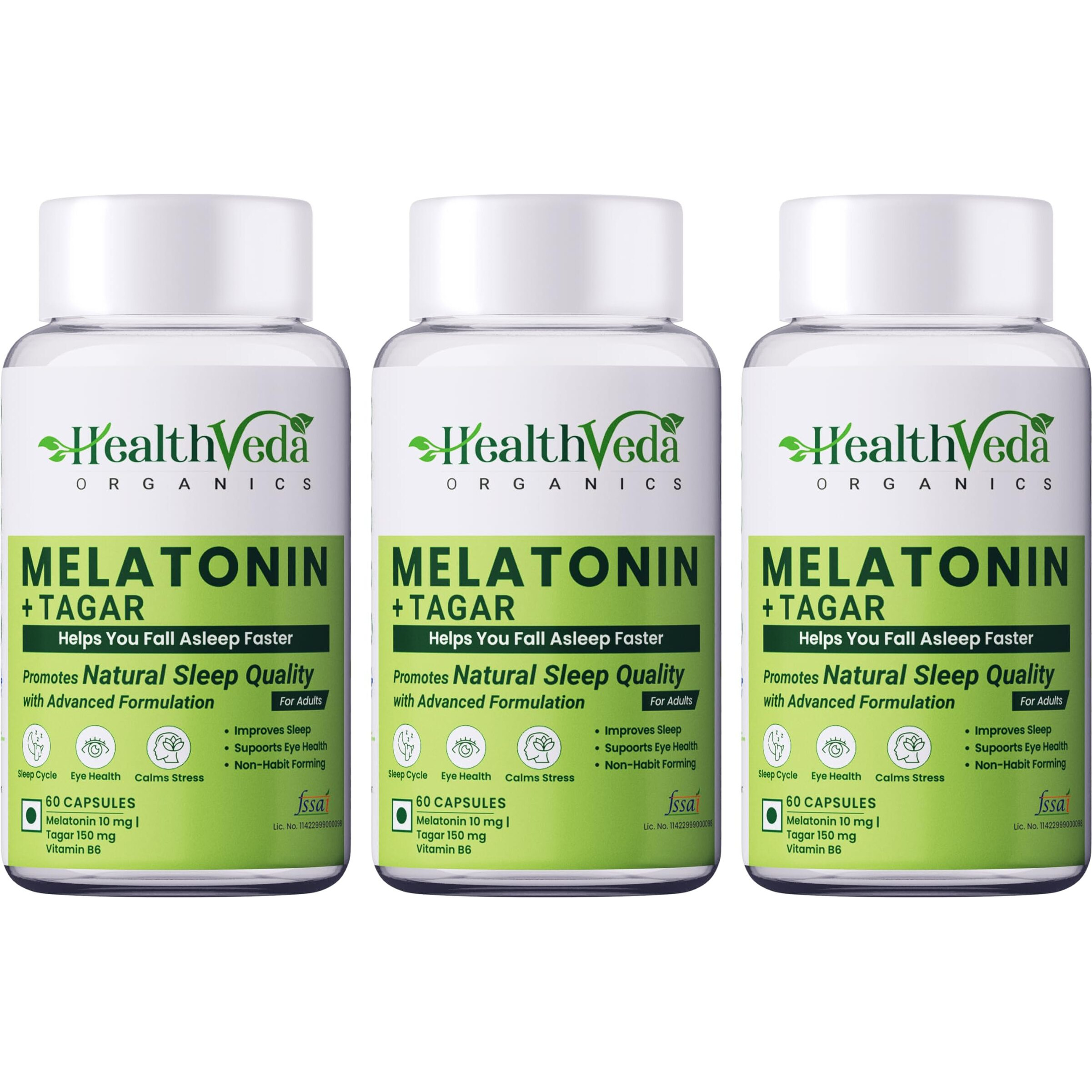 Health Veda Organics Melatonin (10 Mg) + Tagar (125 Mg) | 180 Veg Capsules | For Better Sleep & Relaxation | Healthy Sleep Cycle | For Both Men & Women (Pack Of 3)