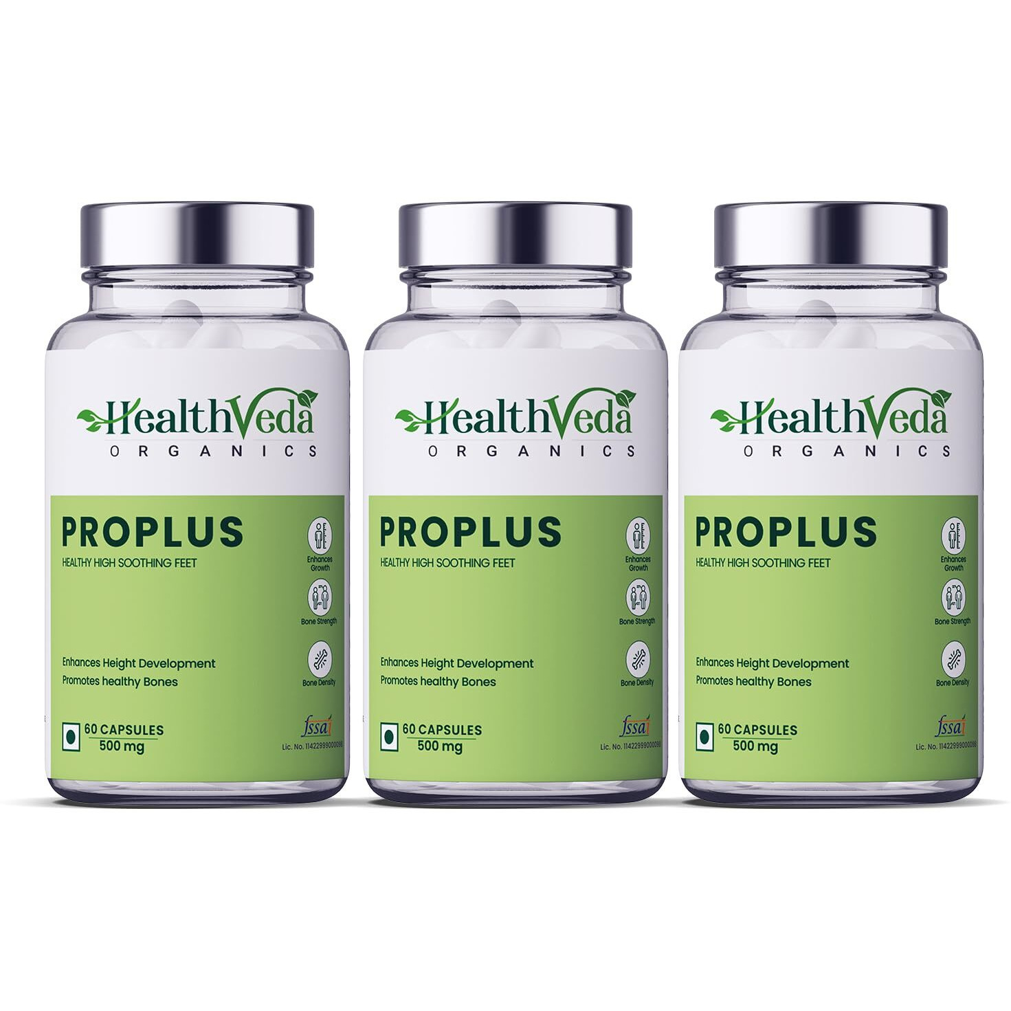Health Veda Organics Private Limited Proplus, 180 Veg Capsules | For Good Height & Great Personality | Healthy Bones & Muscles For Men & Women (Pack Of 3)