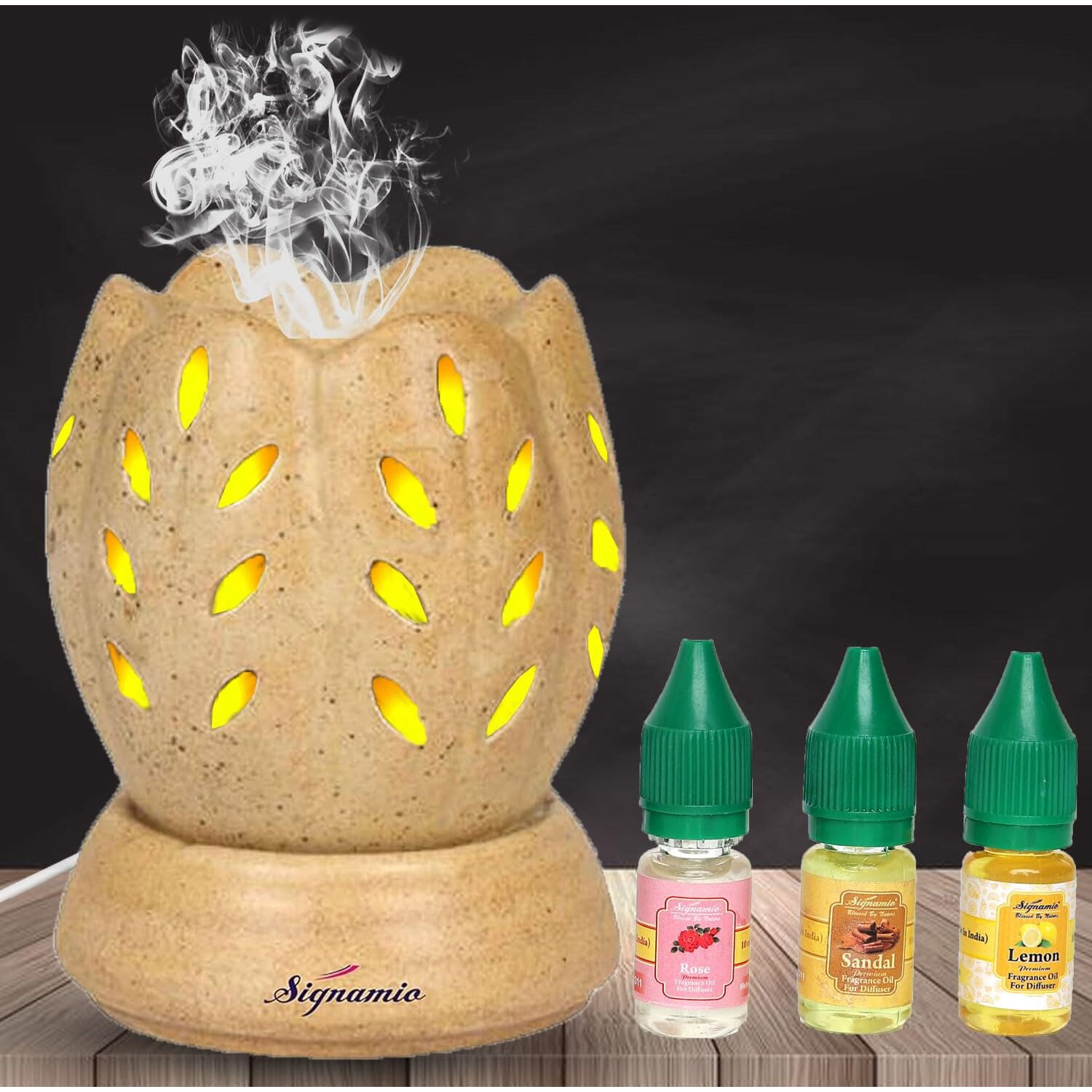 Signamio Ceramic Aroma Burner Diffuser For Home Fragrance Lamp For Home,Office, Bathroom, Pooja Room, Meditation, Yoga - Dn-8 (Rose, Sandal, Lemon Fragrance)