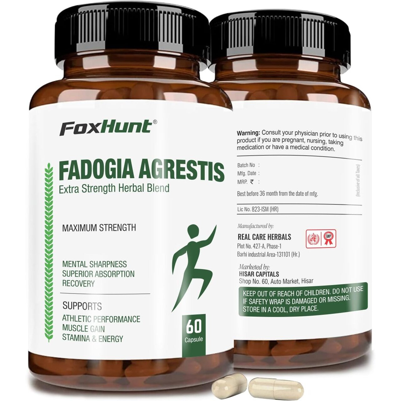 Fox Hunt Fadogia Agrestis 600Mg 1200Mg Per Serving Powerful Extract To Support Athletic Performance, Maximum Strength Men,S Health Supplement For Muscle Growth 60 Capsules (Pack Of 1)