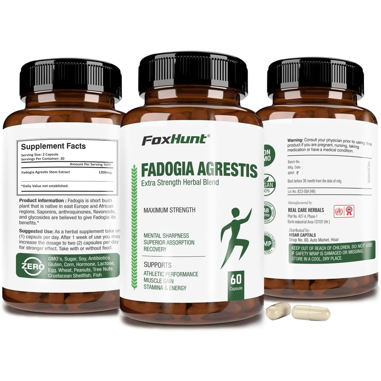 Fox Hunt Fadogia Agrestis 600Mg 1200Mg Per Serving Powerful Extract To Support Athletic Performance, Maximum Strength Men,S Health Supplement For Muscle Growth 60 Capsules (Pack Of 1)