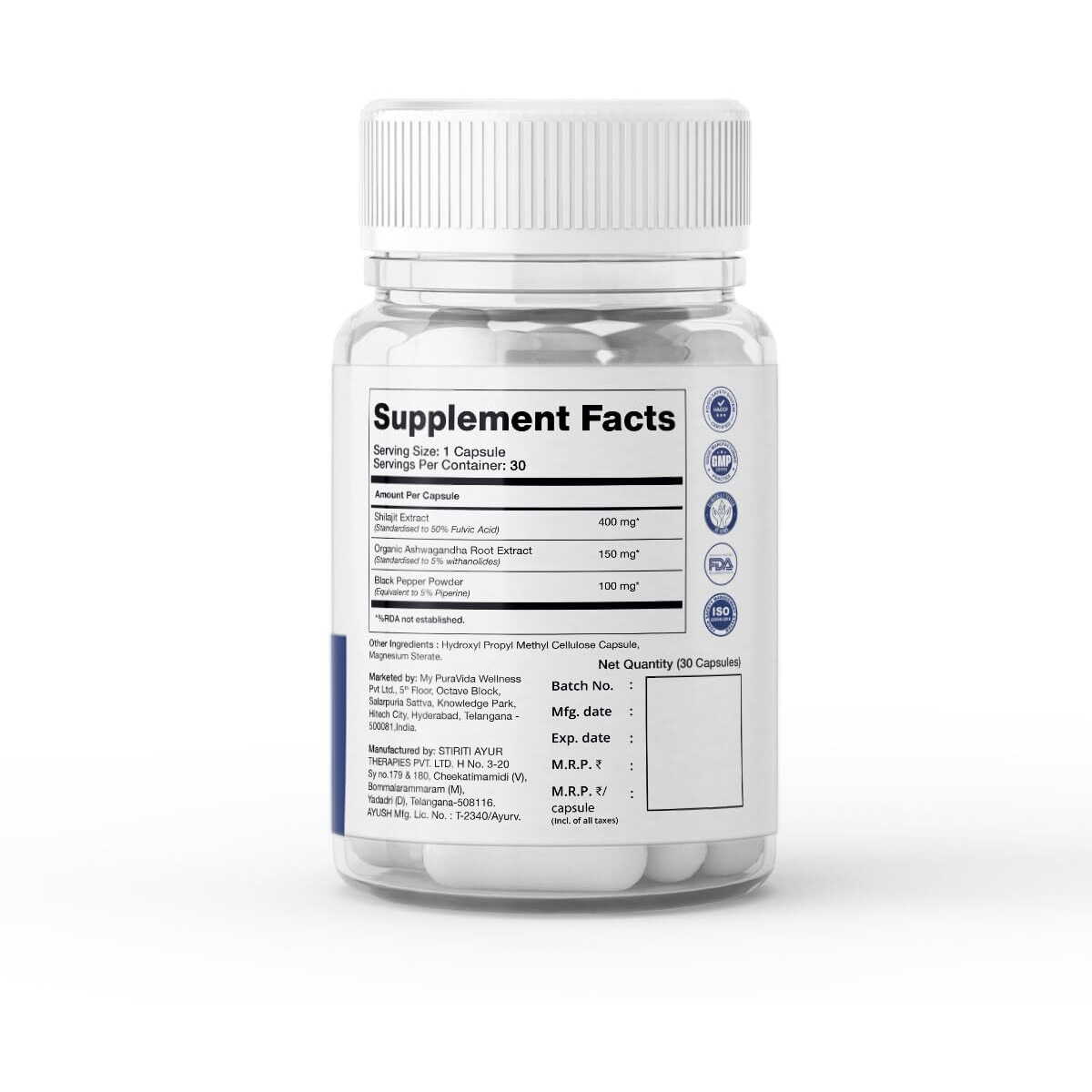 Formen Acemax Capsules For Men | Shilajit Ashwagandha | Ayurvedic Supplements - 30 Capsules