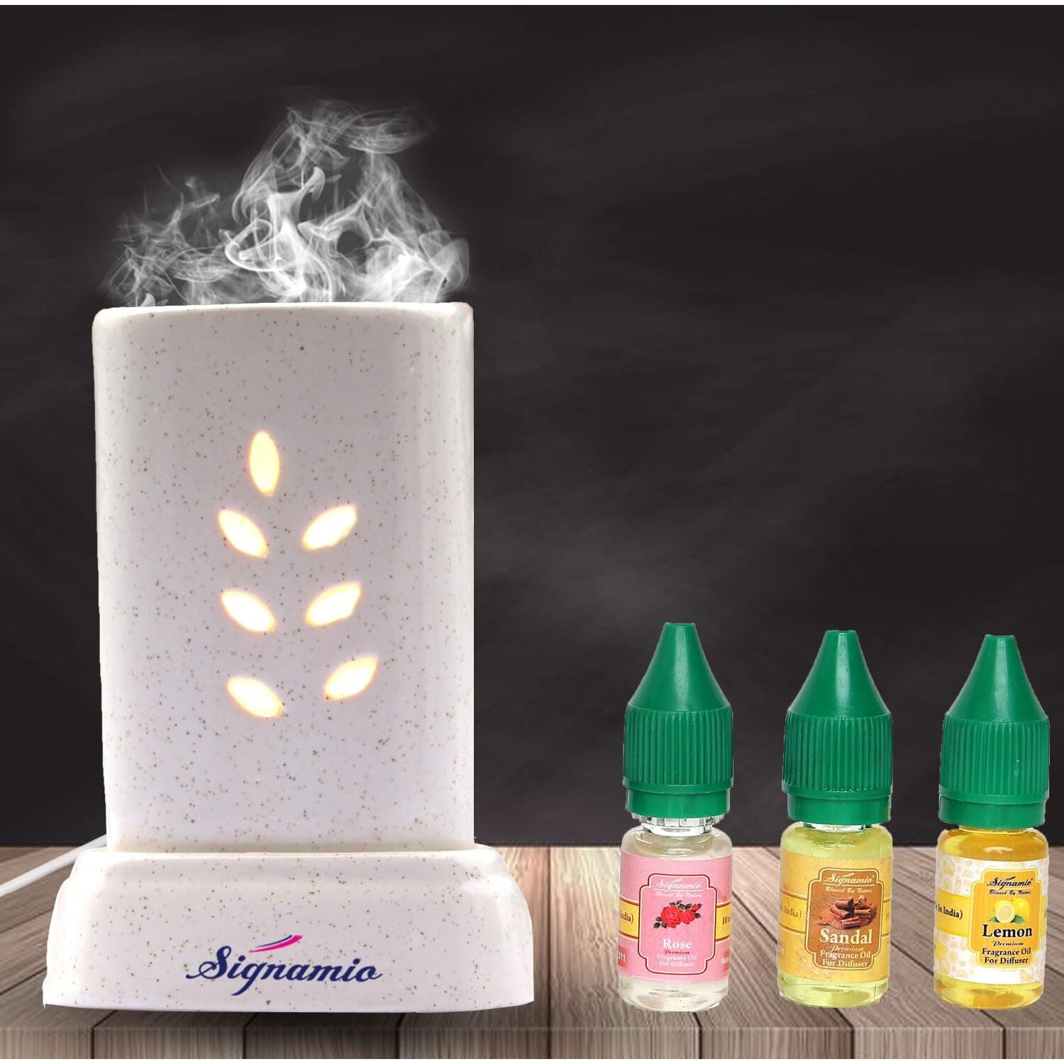 Signamio Ceramic Aroma Burner Diffuser For Home Fragrance Lamp For Home,Office, Bathroom, Pooja Room, Meditation, Yoga - Dn-14 (Rose, Sandal, Lemon Fragrance)