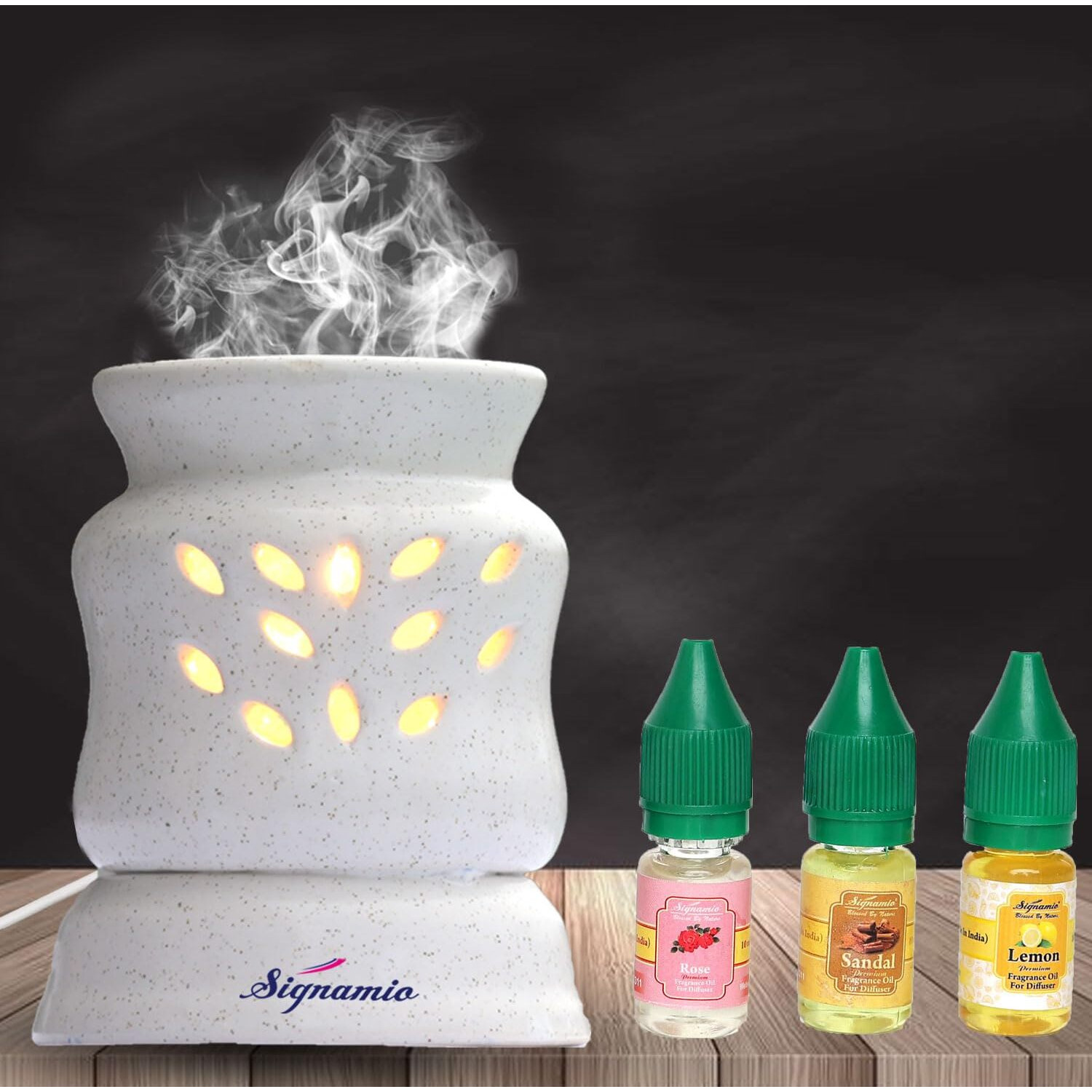 Signamio Ceramic Aroma Burner Diffuser For Home Fragrance Lamp For Home,Office, Bathroom, Pooja Room, Meditation, Yoga - Dn-10 (Rose, Sandal, Lemon Fragrance)