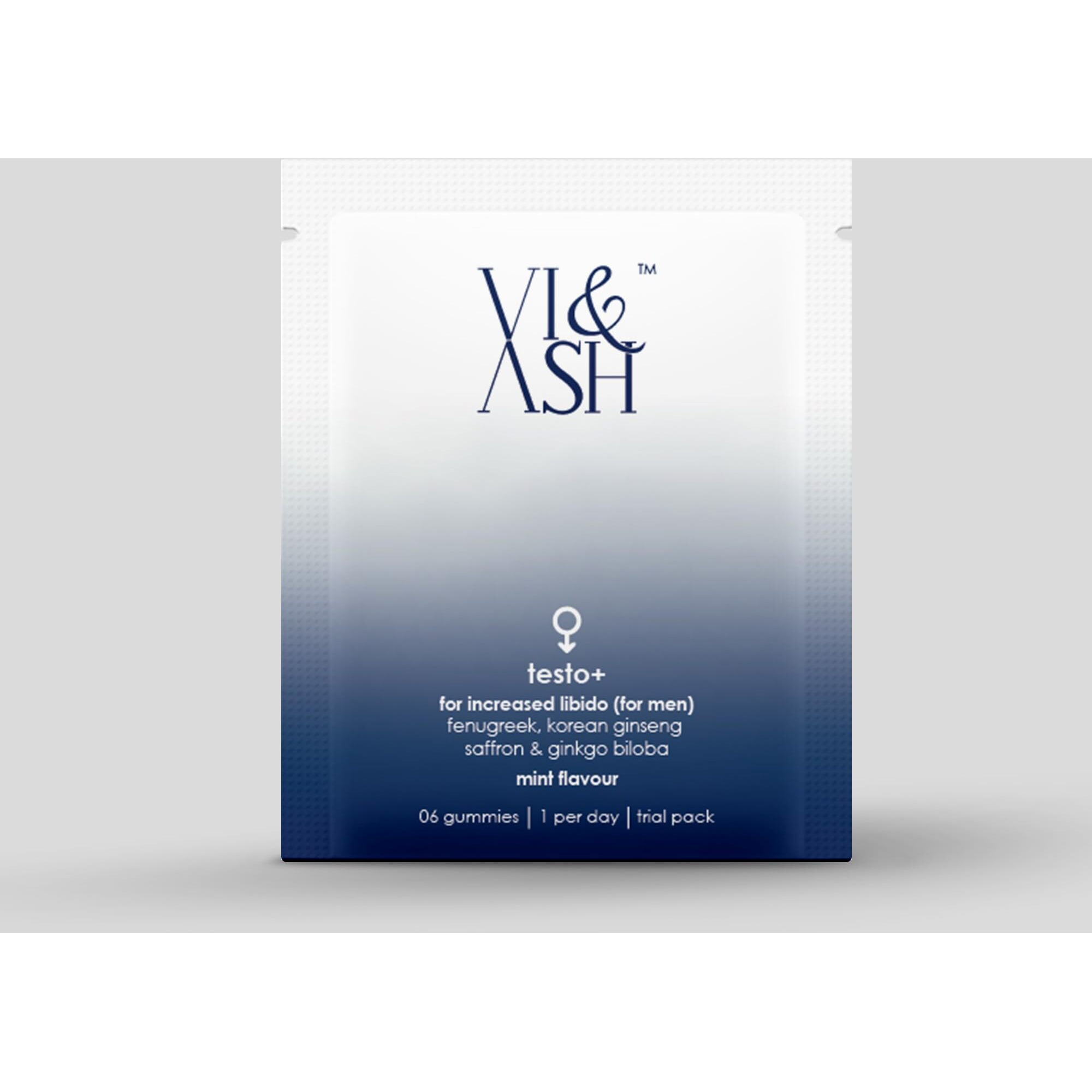 Vi & Ash Testo+ Gummies For Men To Enhance Performance, Stamina & Energy With Fenugreek, Korean Ginseng, Saffron & Ginkgo Biloba | 100% Plant-Based| Mint Flavor | 6-Day Trial Pack
