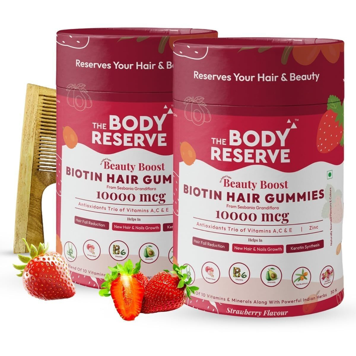 The Body Reserve Dht Blocker Biotin Gummies - Hair, Nails & Skin Health - Reduces Hair Fall For Men Women - Strawberry Flavor (60 Gummies, Pack Of 2)