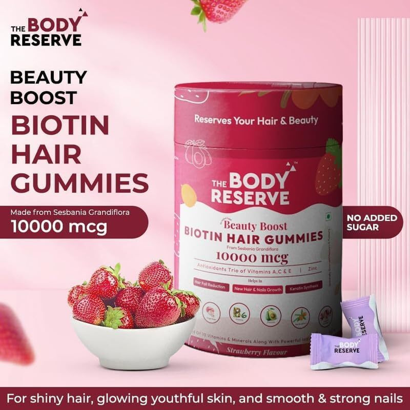 The Body Reserve Dht Blocker Biotin Gummies - Hair, Nails & Skin Health - Reduces Hair Fall For Men Women - Strawberry Flavor (60 Gummies, Pack Of 2)