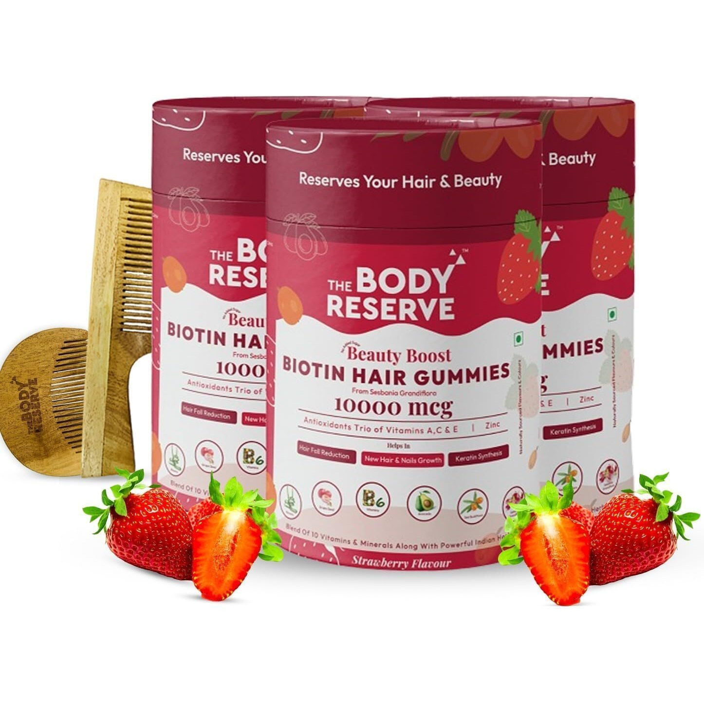 The Body Reserve Dht Blocker Biotin Gummies - Hair, Nails & Skin Health - Reduces Hair Fall For Men Women - Strawberry Flavor (90 Gummies, Pack Of 3)