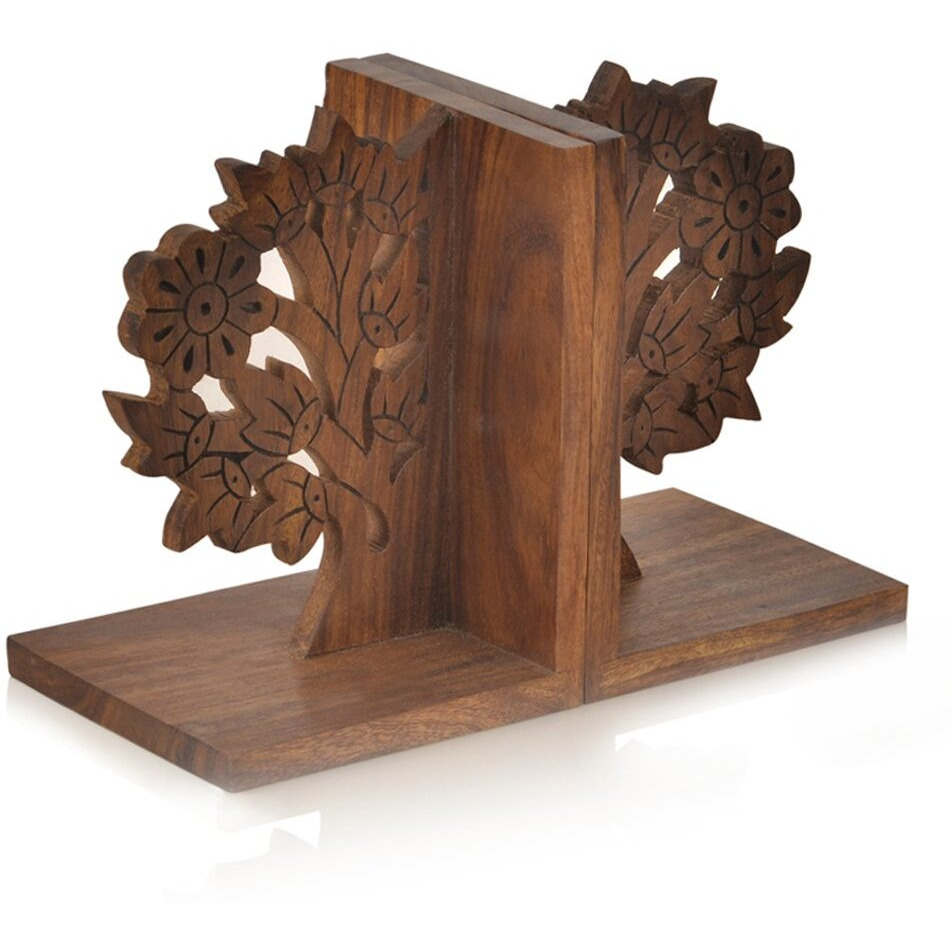 Exclusivelane 'Engraved Tree' Handcrafted Wooden Book Ends For Shelf (Sheesham Wood) | Bookends For Heavy Books Shelf For Home Book Stand Book Ends For Table Book Holder Book Stopper Book Ends Wooden