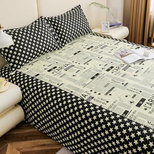 Story@Home Bedsheet For Double Bed King Size With 2 Pillow Covers | 210Tc, 100% Pure Cotton Bed Sheets For Double Bed | 225 X 270Cm | White & Black Bedsheet | Home Decor | Perfect For Gifting
