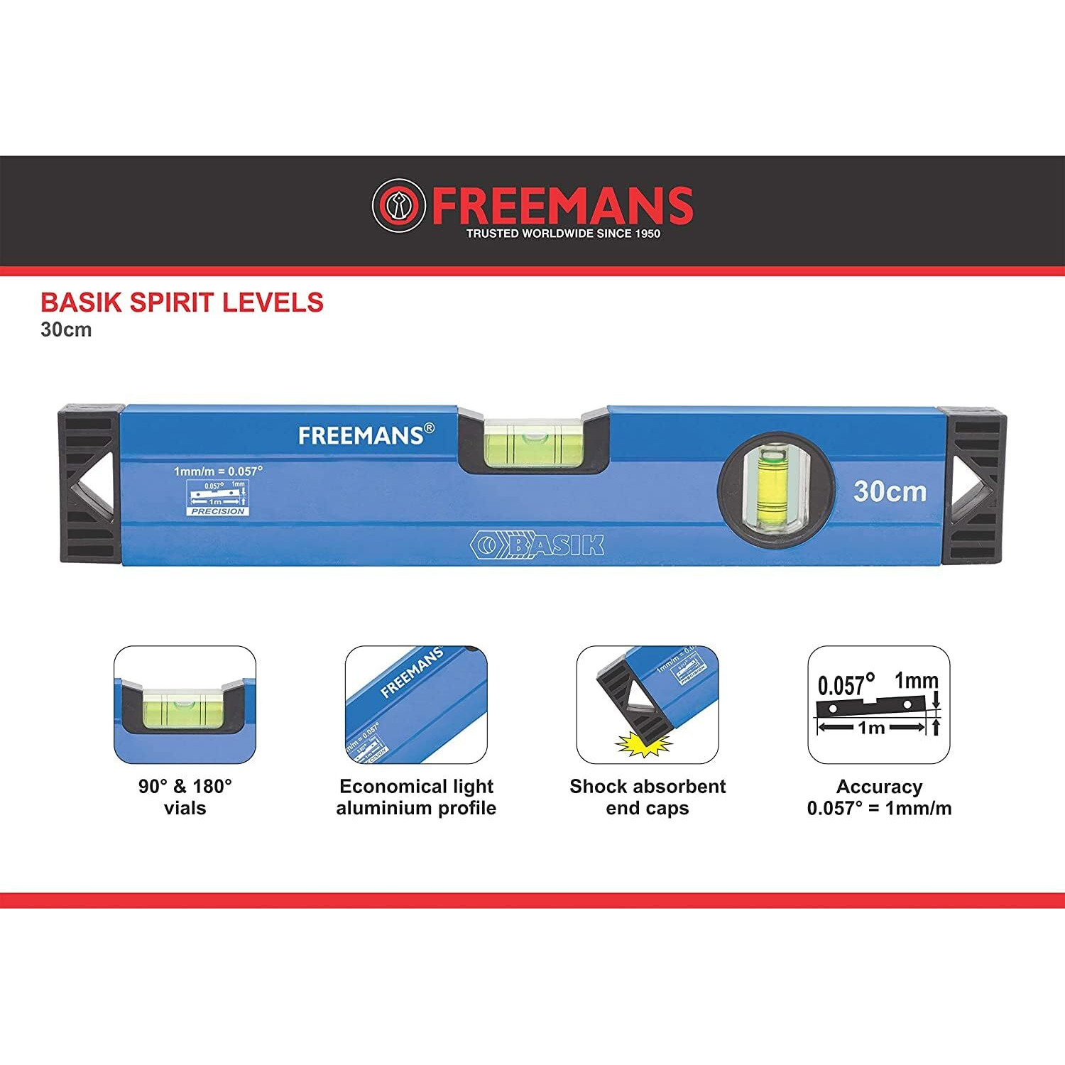Freemans Bslm260M Basik Spirit Level With Magnet 60 Cm