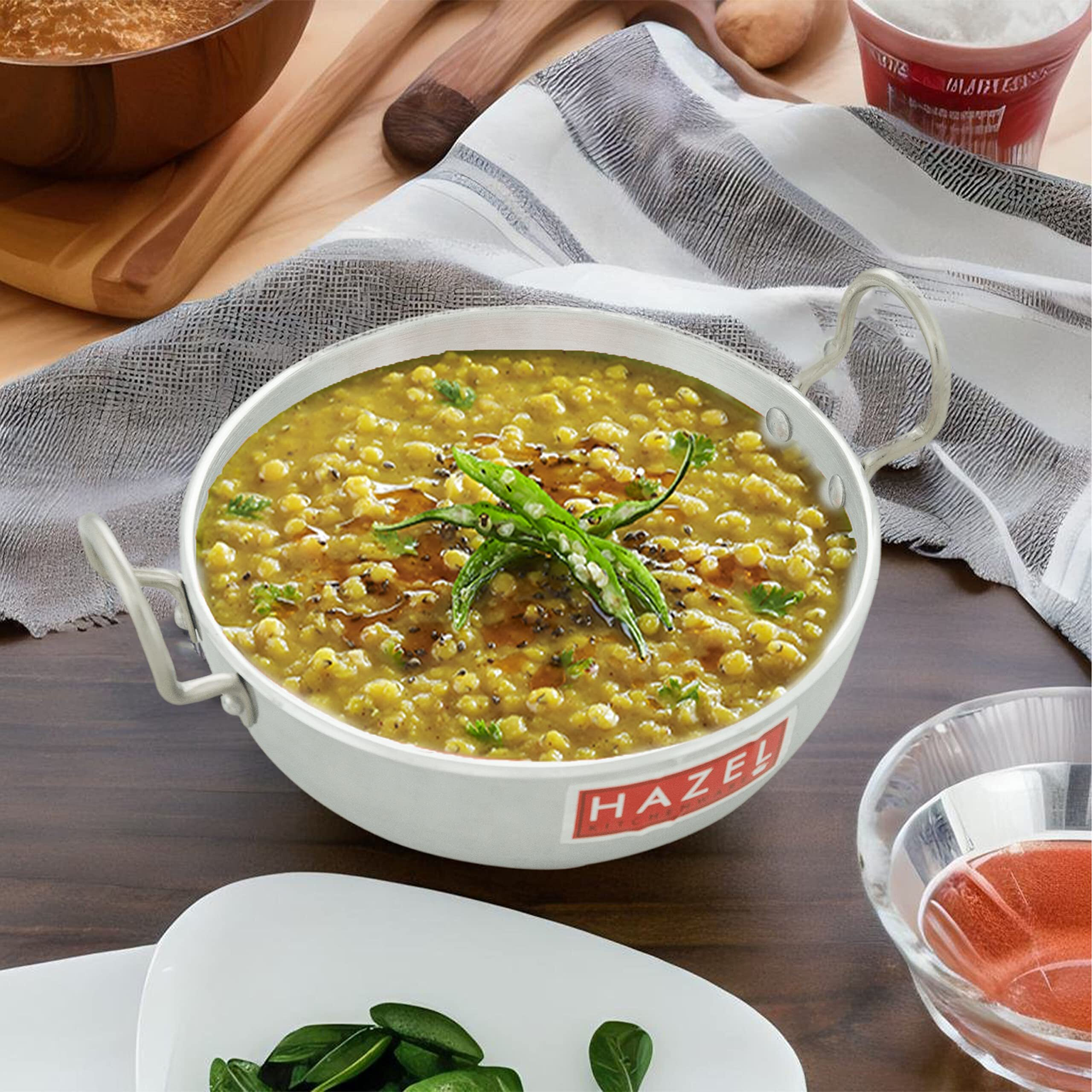 Hazel 4 Mm Aluminium Induction Base Kadai With Handle, 3600 Ml, Silver.