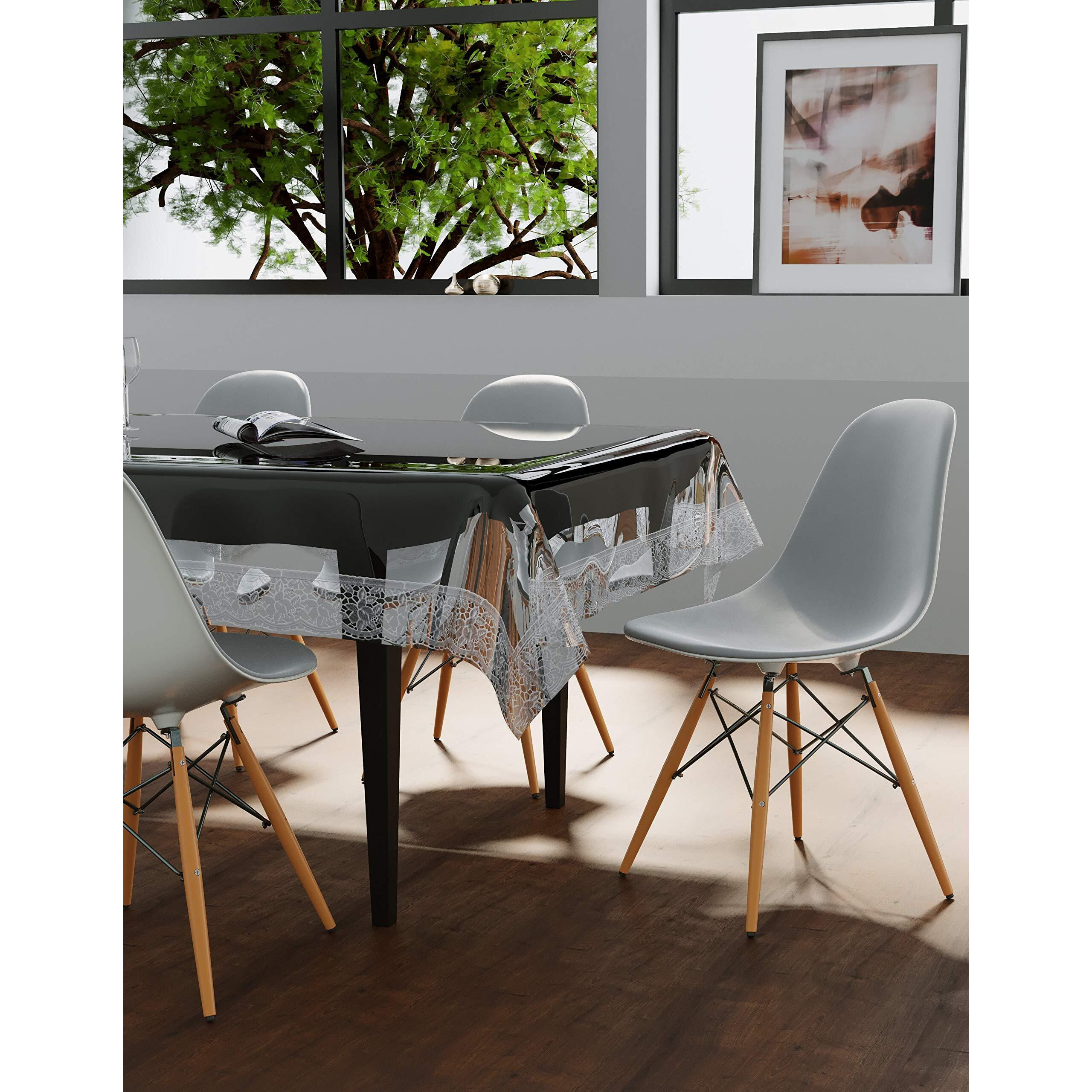 Clasiko Rectangular Pvc Table Cover 6 Seaters (Transparent With Silver Lace, 60X90-Inch, 30 Mm)