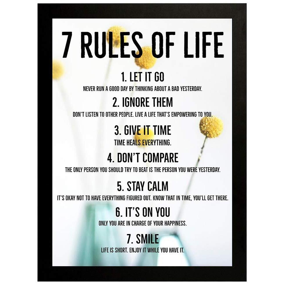 Interio Crafts 7 Rule Motivational Framed Poster Quote Wall Poster For Living Room Bedroom Office Wall Decoration (White,13X10 Inches)