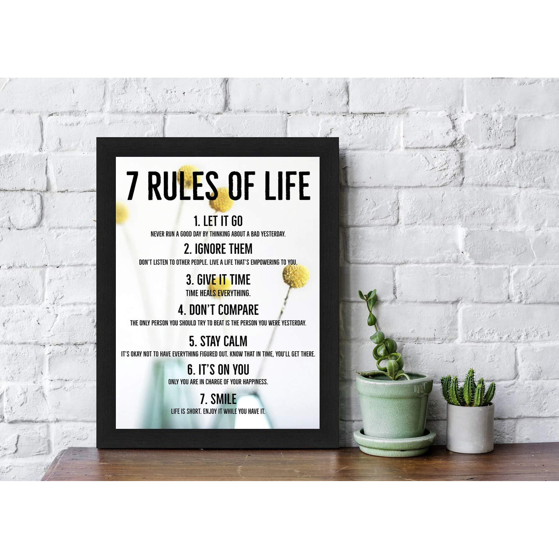 Interio Crafts 7 Rule Motivational Framed Poster Quote Wall Poster For Living Room Bedroom Office Wall Decoration (White,13X10 Inches)