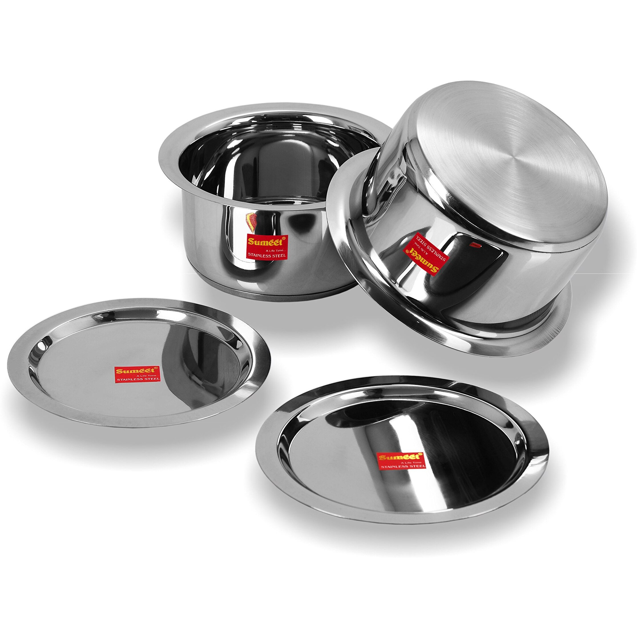 Sumeet Stainless Steel Cookware Set With Lid, 1 L & 1.25 L, 2 Piece (Steel), Mirror, 1 Liter