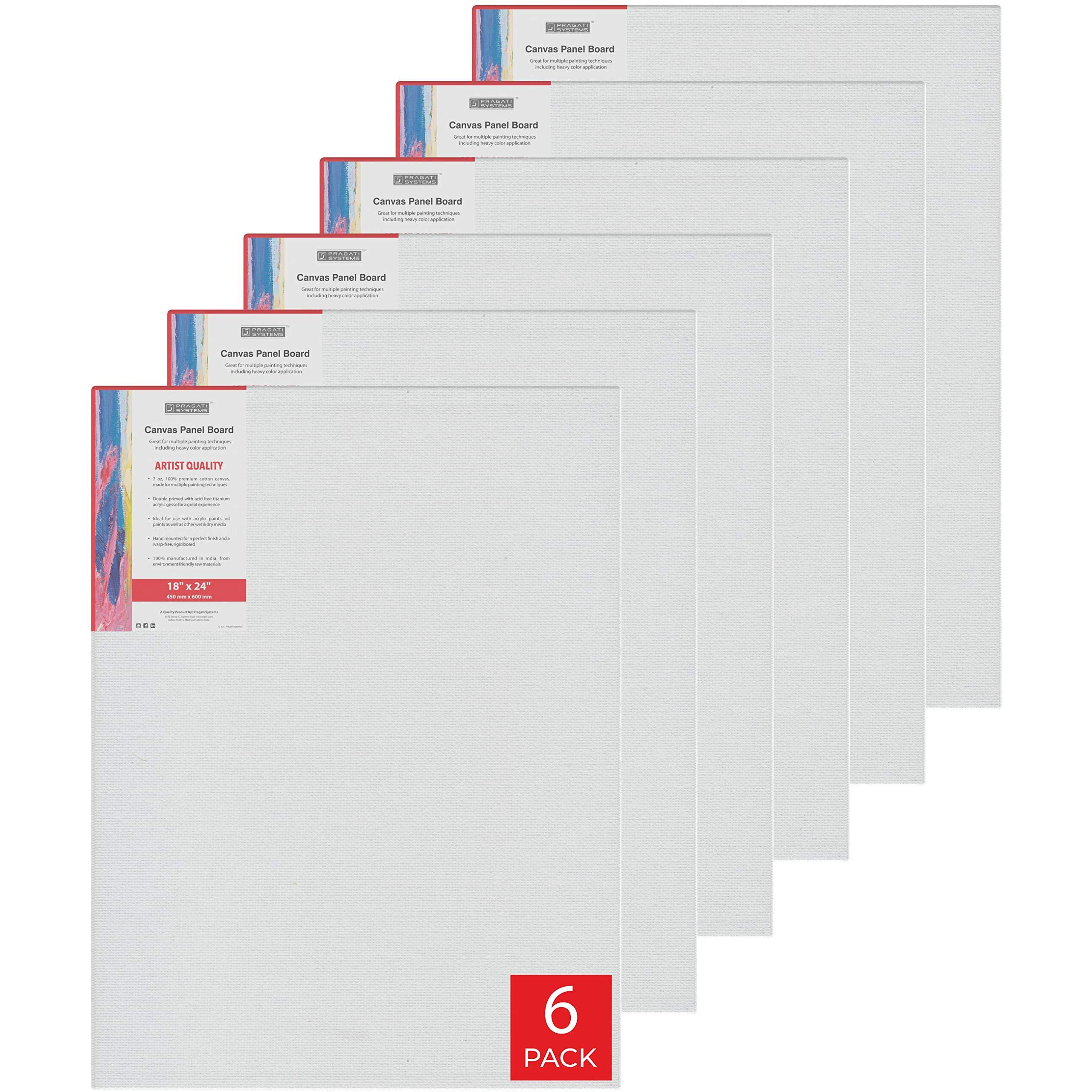 Pragati Systems Medium Grain 18X24 Inch 7 Oz. Primed Canvas Board For Painting Cp1824, White (Pack Of 6)