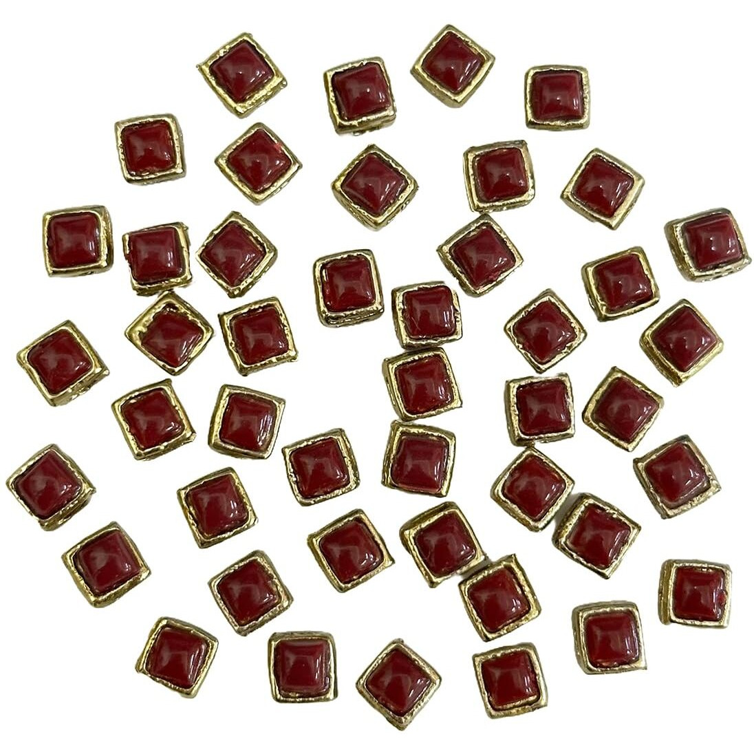 Embroiderymaterial Flat Back Raised Sew On Kundan Stones Beads For Craft Work, Embroidery Work, Jewellery Work, Aari Work, Maggam Work Etc (100Pieces, 6Mm, Square Shape, Maroon)