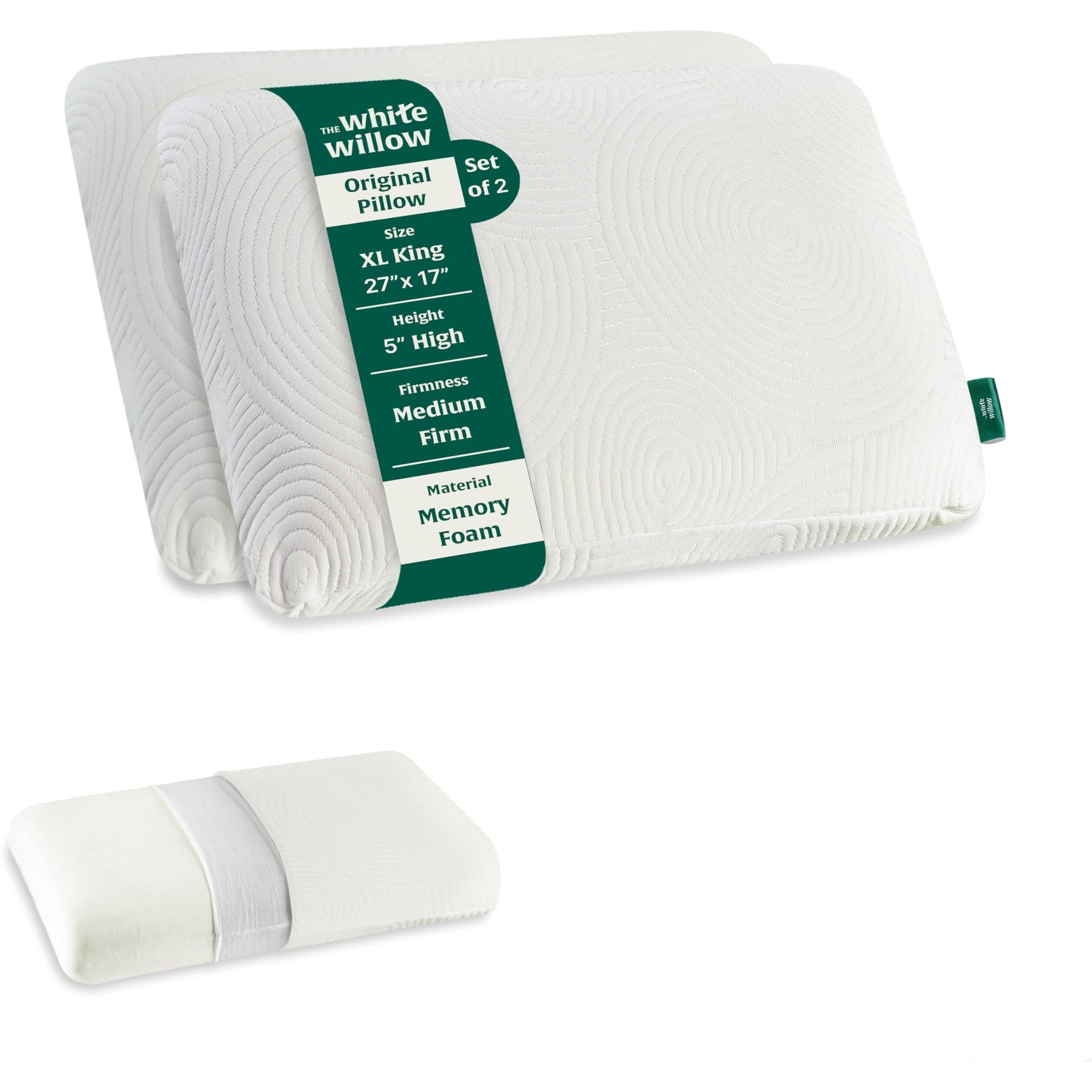 The White Willow Pillow Set Of 2 Orthopedic Memory Foam Cooling Gel Extra Large King Big Size Neck & Back Support Sleeping Bed Pillow (27" L X 17" W X 5" H Inches)- Off White