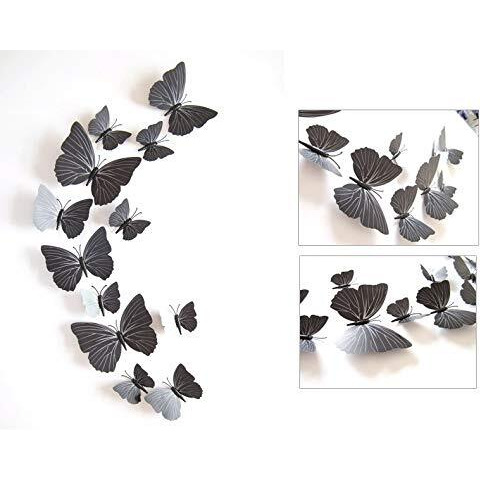 Xtore 24Pcs 3D Home Decor Butterfly | Beautiful Decor Item | Comes With Sticking Pad - (Set Of 24) (Shaded Black)