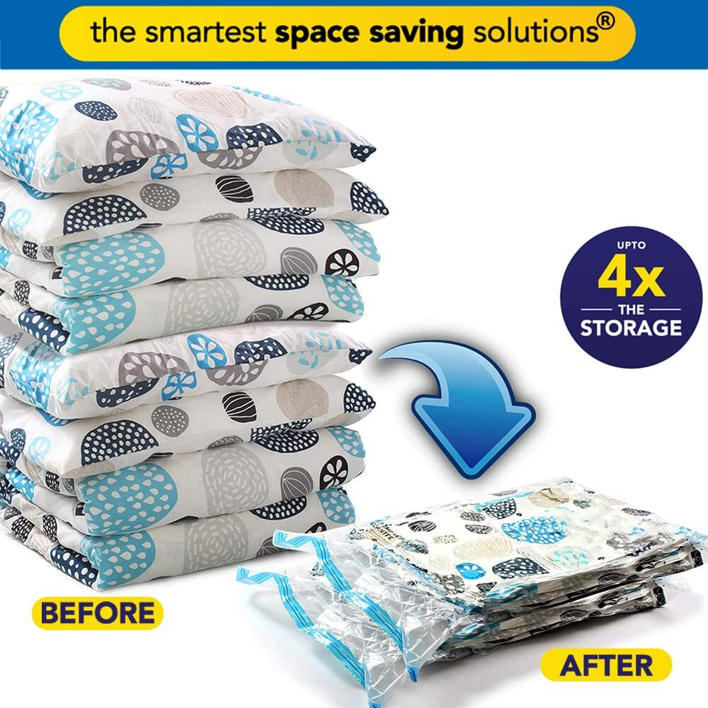 Smart Saver Plastic 6 Pack Vacuum Bags For Travel, Space Saver Bags Storage Bags For Vaccine Sealed Compression Packing Bag With Hand Pump, White