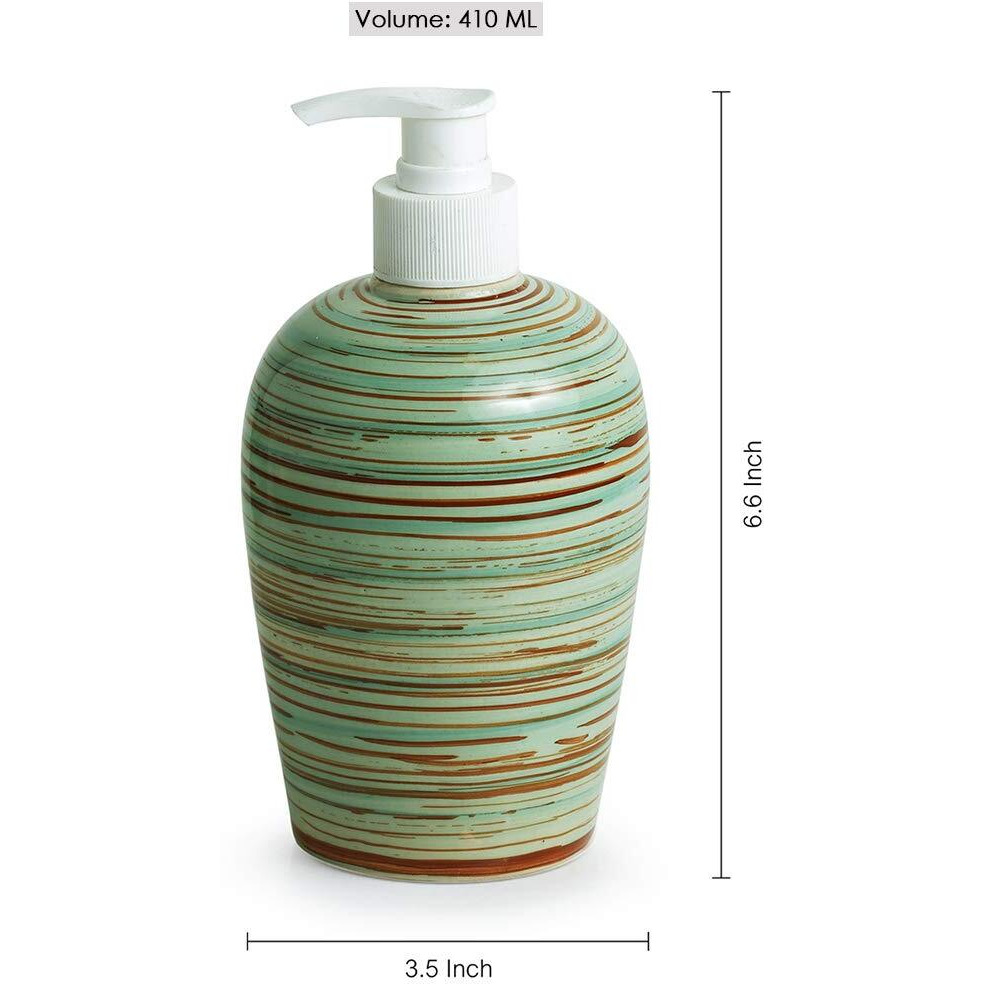 Exclusivelane Elegant Ceramic Bathroom Accessory Set Of 3 (Liquid Soap Dispenser, Soap Dish, Toothbrush Holder) - Sea Green & Brown (El-022-016)