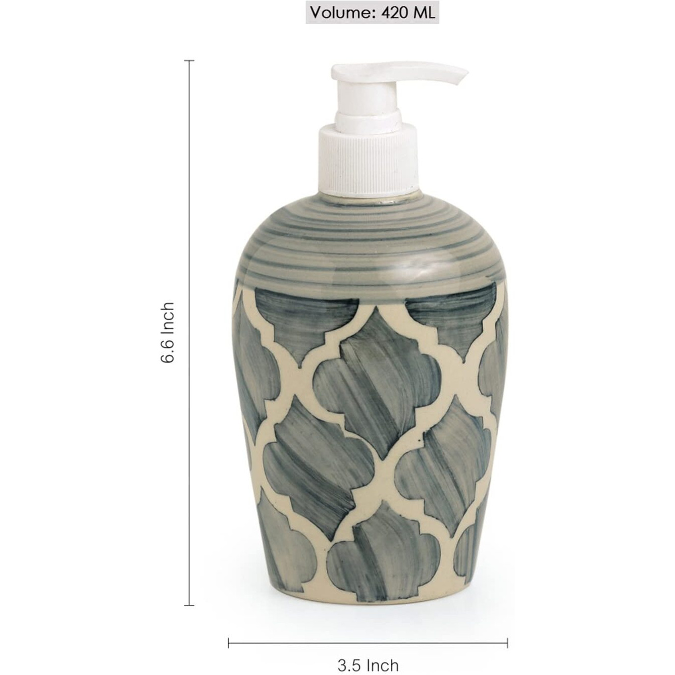 Exclusivelane Moroccan Essentials Handpainted 3 Piece Ceramic Bathroom Accessory, Grey And Off White (Liquid Soap Dispenser, Soap Tray, Toothbrush Holder)