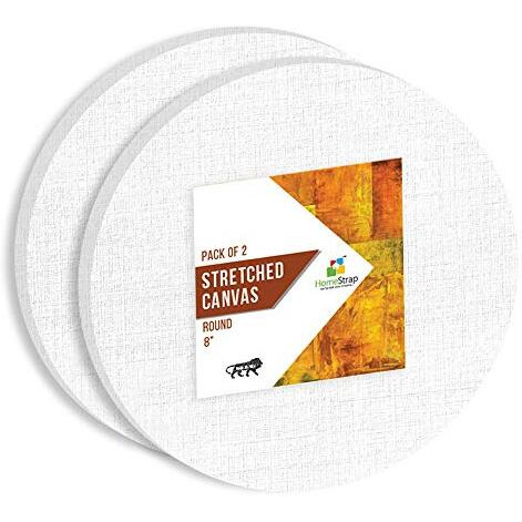 Homestrap 8 Oz Primed Cotton Pre Stretched 8 Inch Round Canvas With Wooden Frame  Pack Of 2