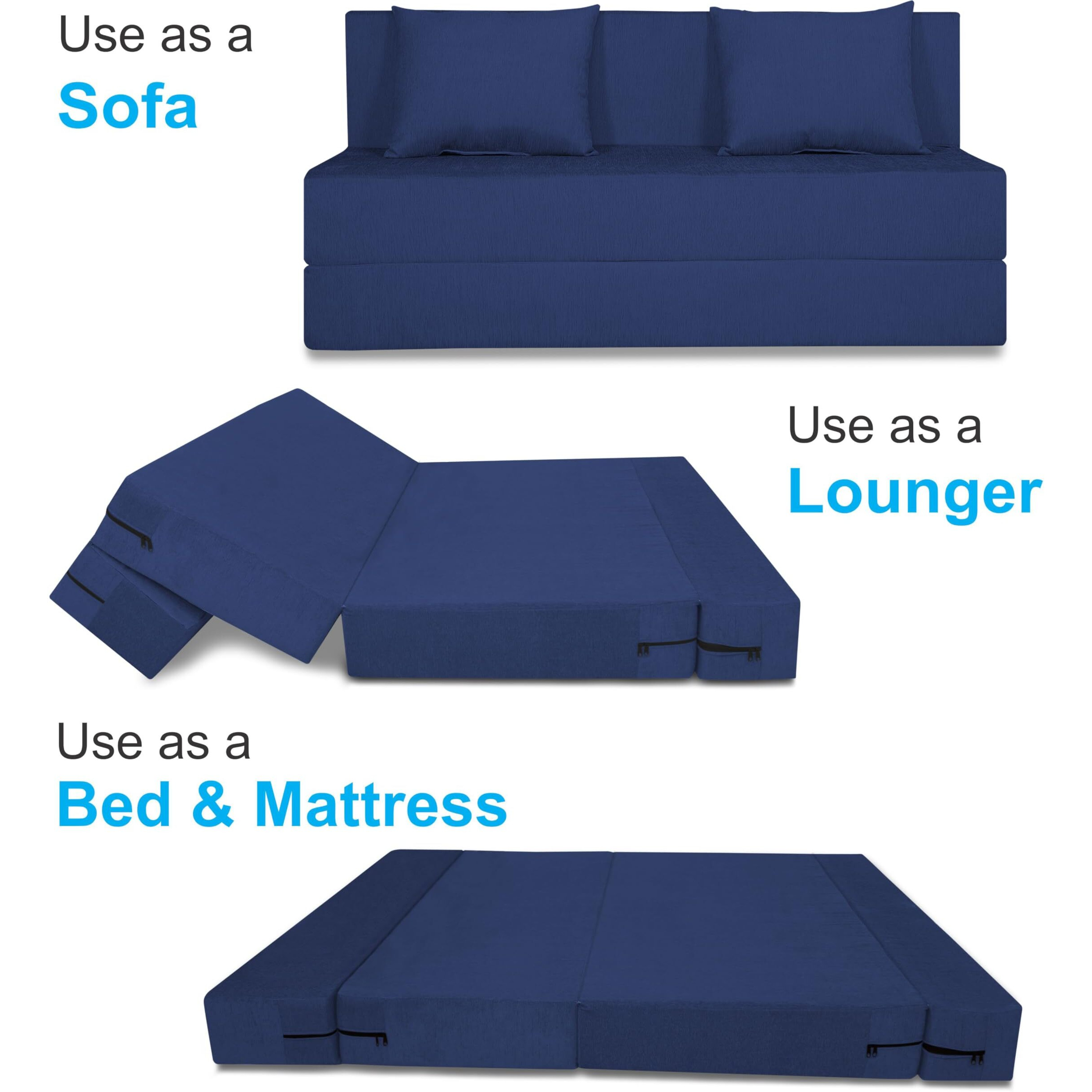 Adorn India Easy Three Seater Sofa Cum Bed Alyn 5'X 6' (Dark Blue)(1 Year Warranty)