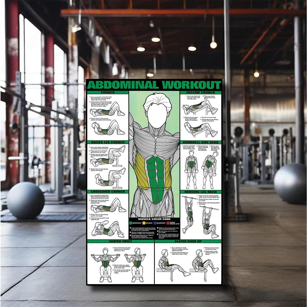 Namaste Home Laminated Paper Poster - Motivational Gym Poster - Abdominal Workout & Exercise Poster (Laminated Paper, Large Size 36X24 Inches, Multicolour)