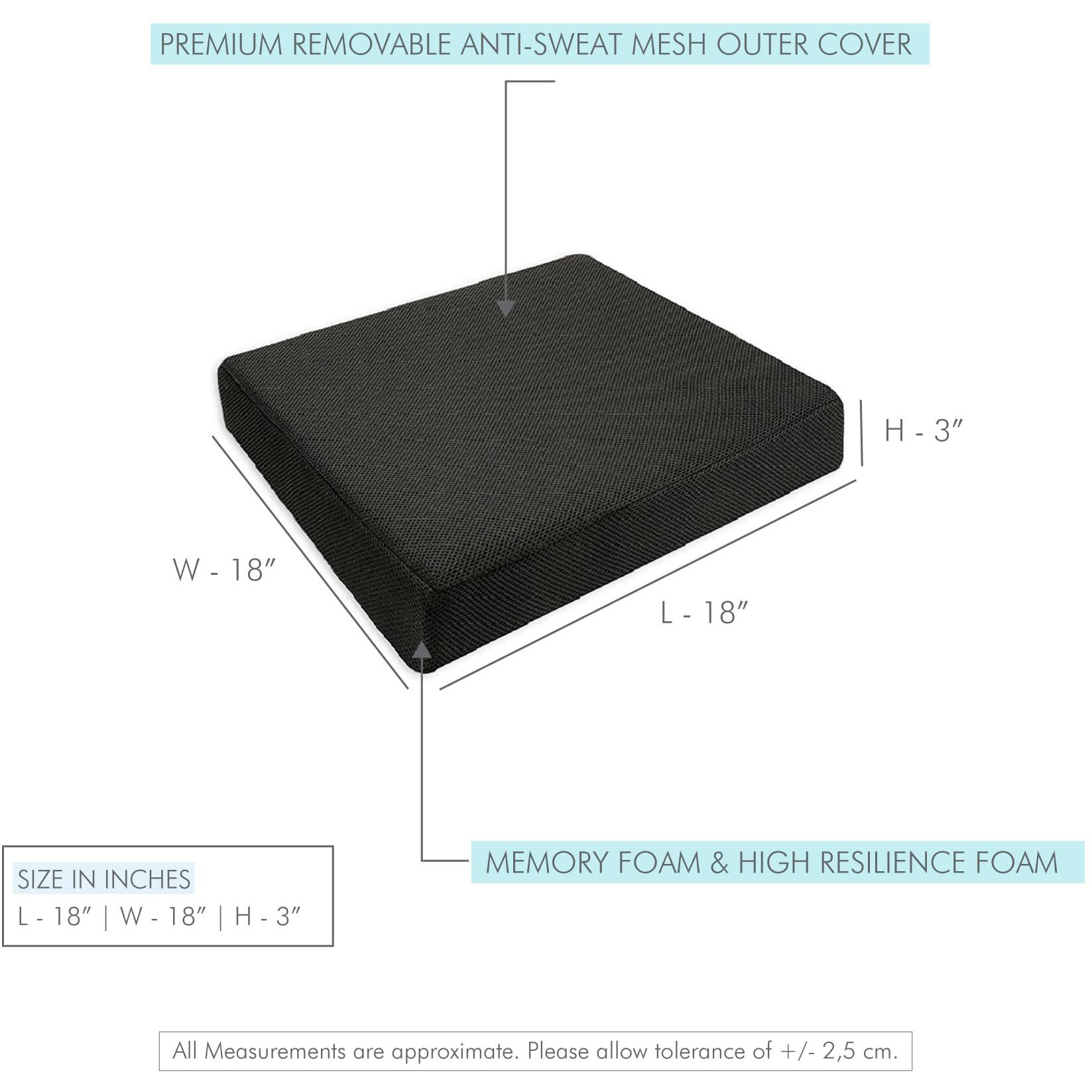 The White Willow Chair Cushion Pad-Seat Cushion For Chair-Hr & Memory Foam Car Seat Cushion-Tailbone, Hip Support & Back Pain Relief Sitting Pillow-Floor & Office Chair Cushion-(18" Lx18 Wx3 H)