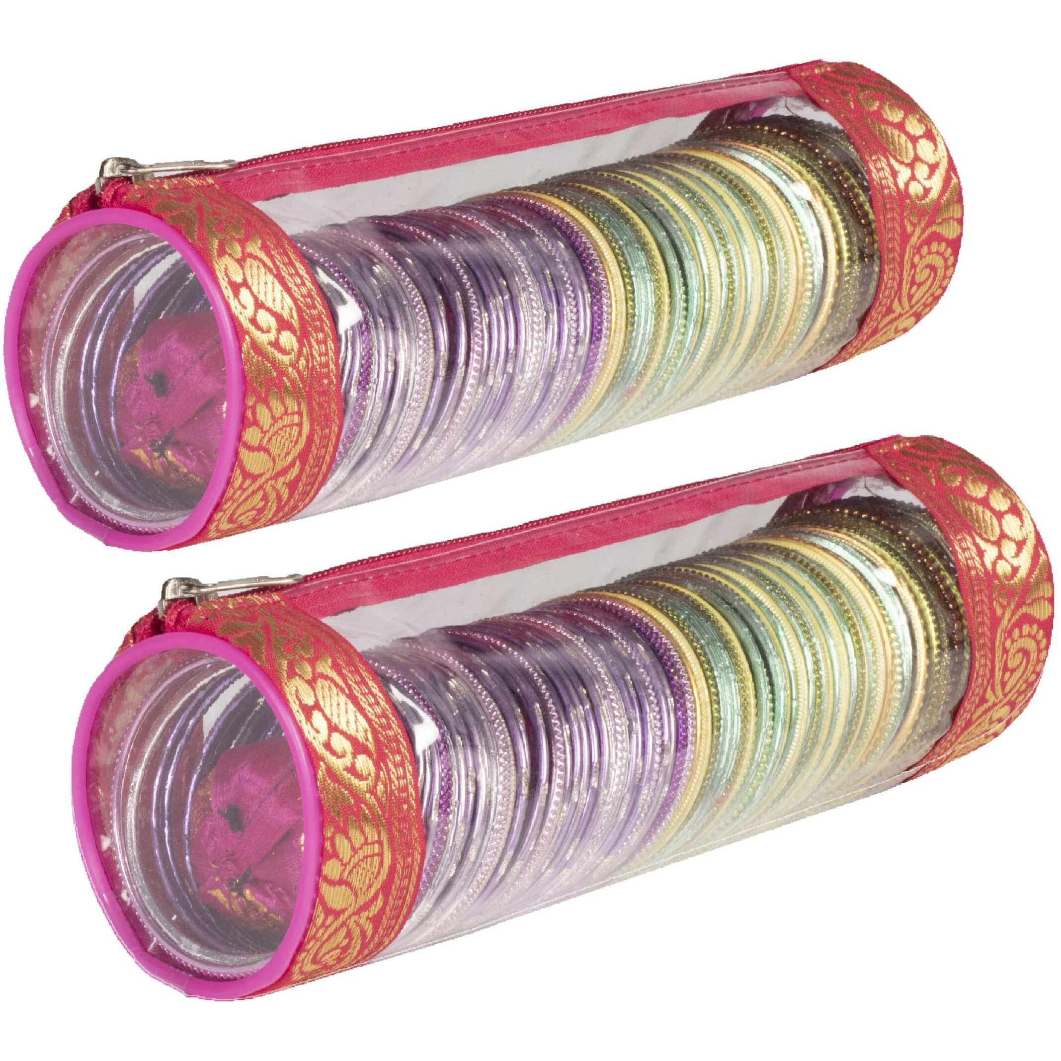 Homestrap Set Of 2 Transparent Pvc Single Rod Bangle Storage Pouch | Bangle Box Organizer For Women | Bridal Jewellery, Chudi, Bangles Holder & Organizer |Pink