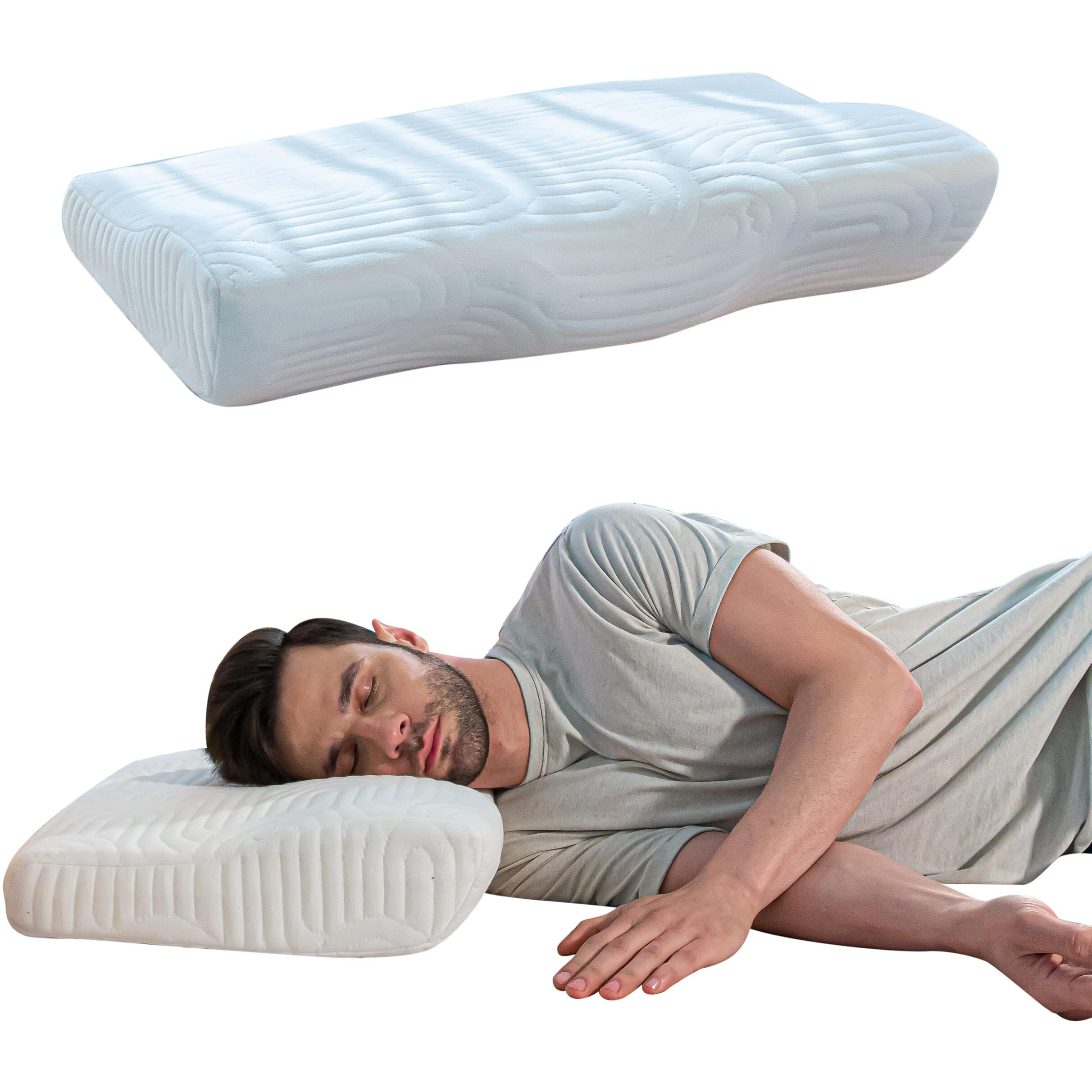 The White Willow Contour Ergonomic Cervical Orthopedic Memory Foam Pain Relief Bed Pillow - 23.5" L X 15" W X 4.5" H, Multicolor