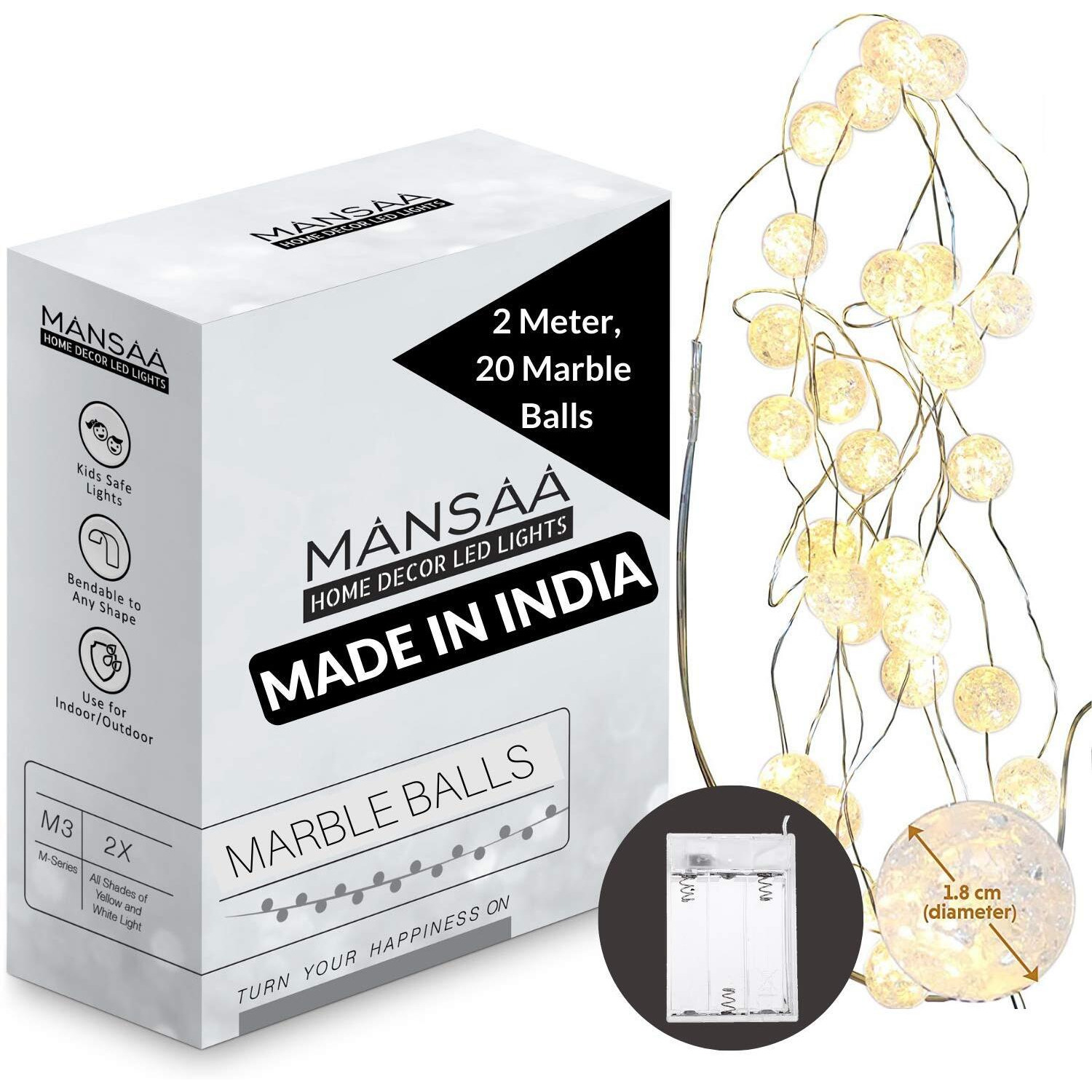 Mansaa Led Lights For Decoration | 18 Months Warranty, 20 Marble Balls | Christmas Decorations, Light Decor, Christmas Lights, Lights For Decoration, Christmas Decor, 2 Mtr Length (White, 1 Pack)