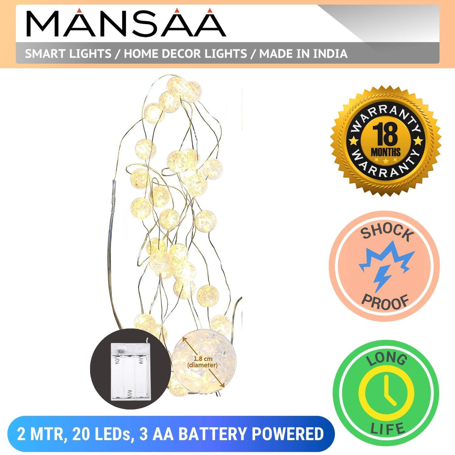 Mansaa Led Lights For Decoration | 18 Months Warranty, 20 Marble Balls | Christmas Decorations, Light Decor, Christmas Lights, Lights For Decoration, Christmas Decor, 2 Mtr Length (White, 1 Pack)