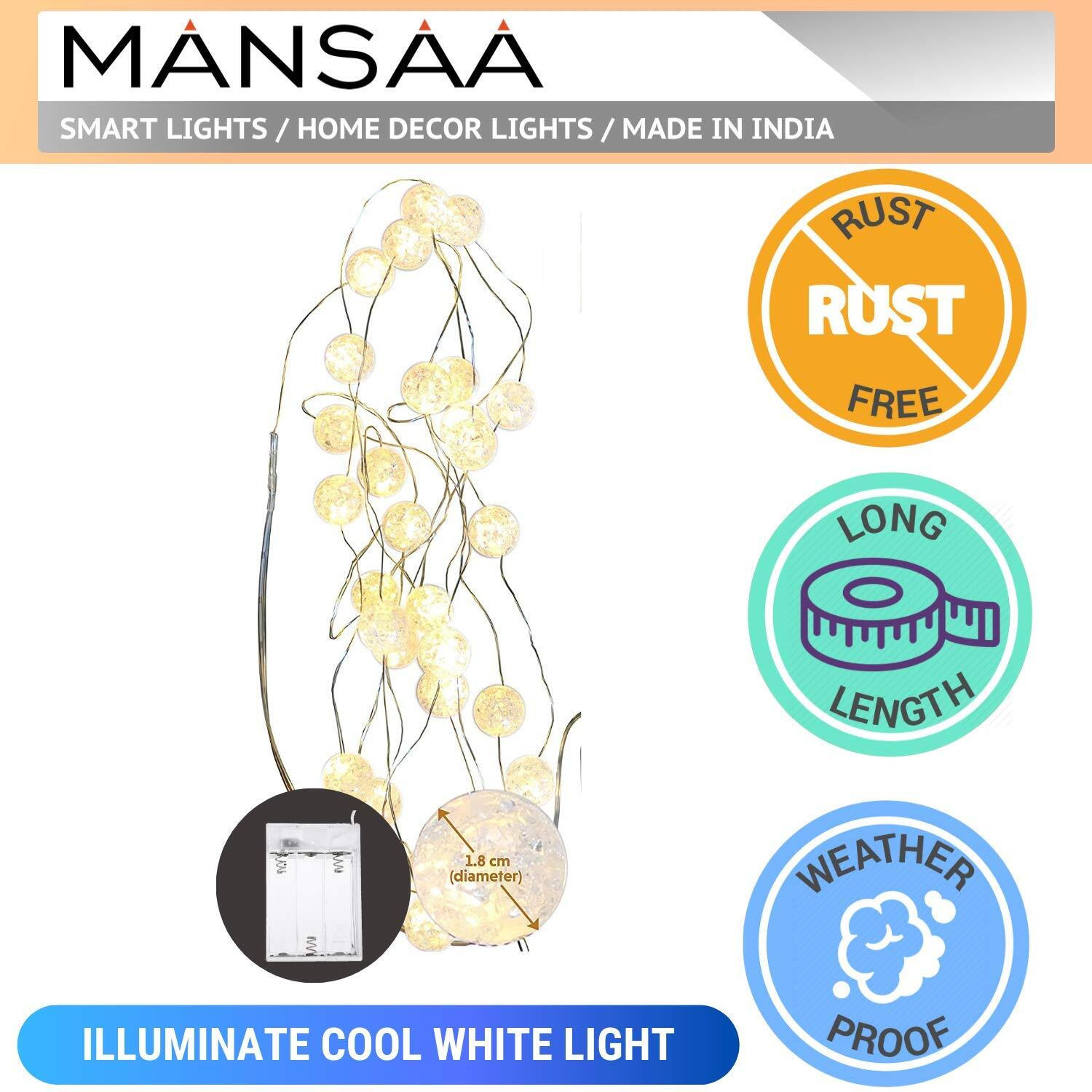 Mansaa Led Lights For Decoration | 18 Months Warranty, 20 Marble Balls | Christmas Decorations, Light Decor, Christmas Lights, Lights For Decoration, Christmas Decor, 2 Mtr Length (White, 1 Pack)