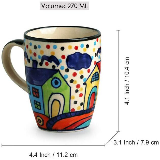 Exclusivelane 'Hut Handpainted' Ceramic Coffee Mug Ceramic Set Of 2 (Microwave Safe, 270 Ml)|Ceramic Coffee Mugs Ceramic Coffee Mug Set Serving Tea Mugs For Coffee Mugs Set Of 2 Ceramic Tea Mug