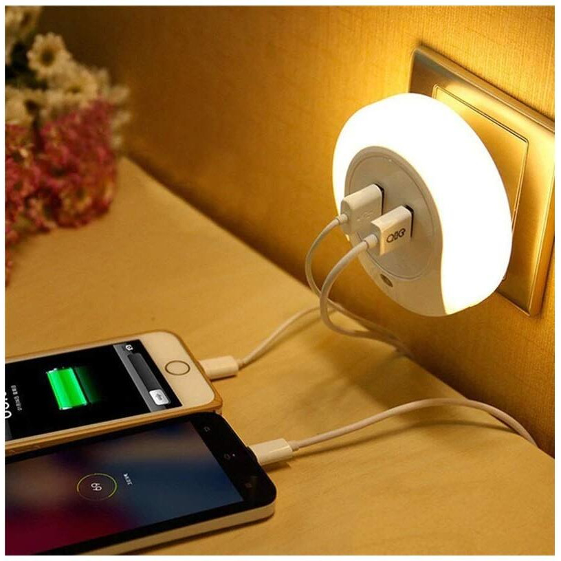 Home Cube Smart Control Sensor Led Night Light Bedroom Lamp With Dual Usb Phone Charging Switch Socket (Warm White, Pack Of 1,Plastic)