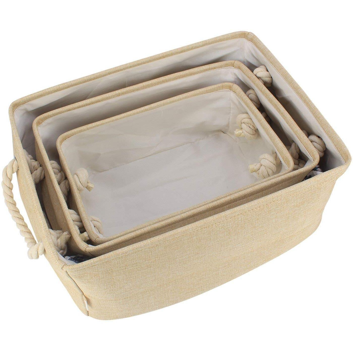 Styleys Foldable Laundry Bag Storage Basket Bins Organizer, Pack Of 3 (S11053 - Beige)(Cotton)