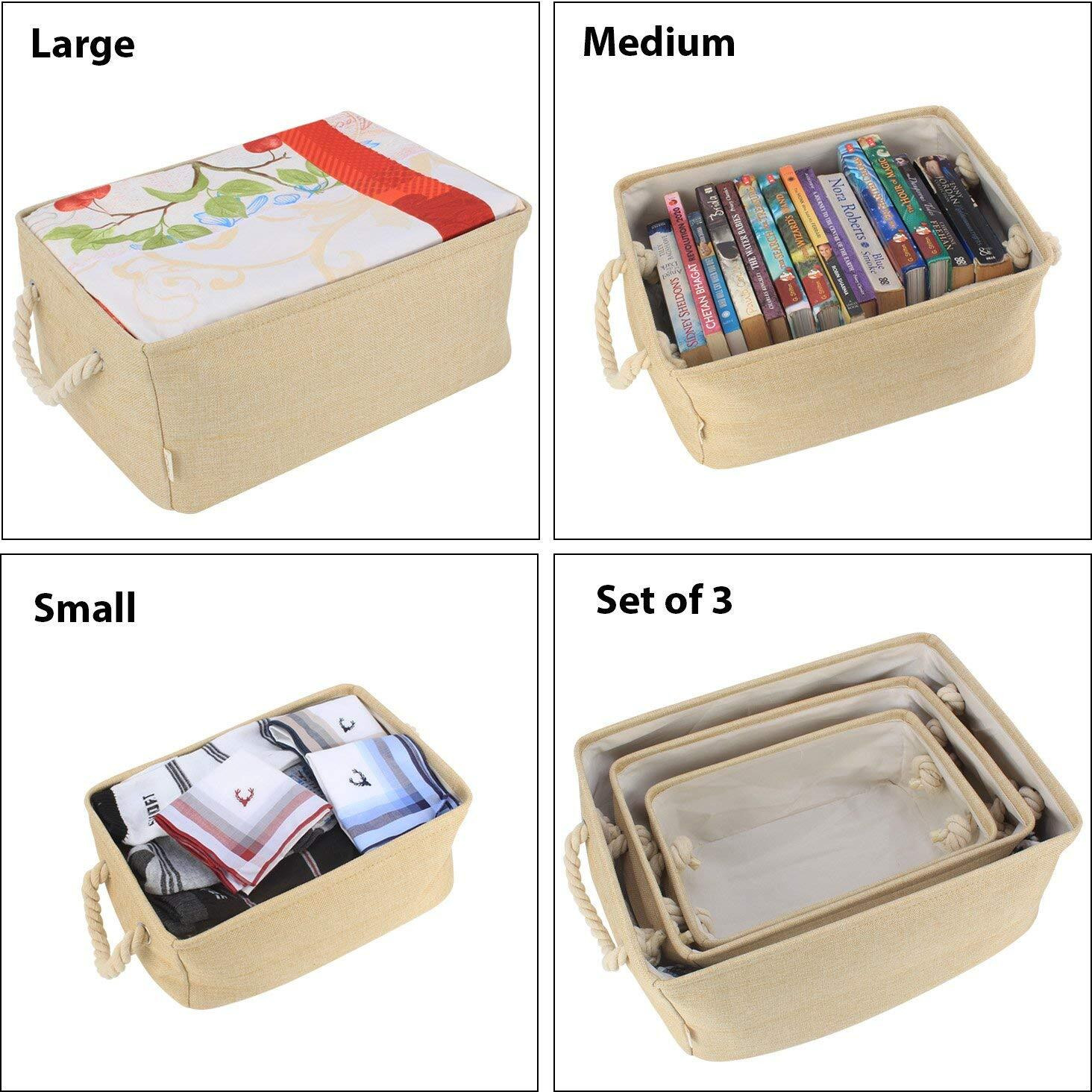Styleys Foldable Laundry Bag Storage Basket Bins Organizer, Pack Of 3 (S11053 - Beige)(Cotton)