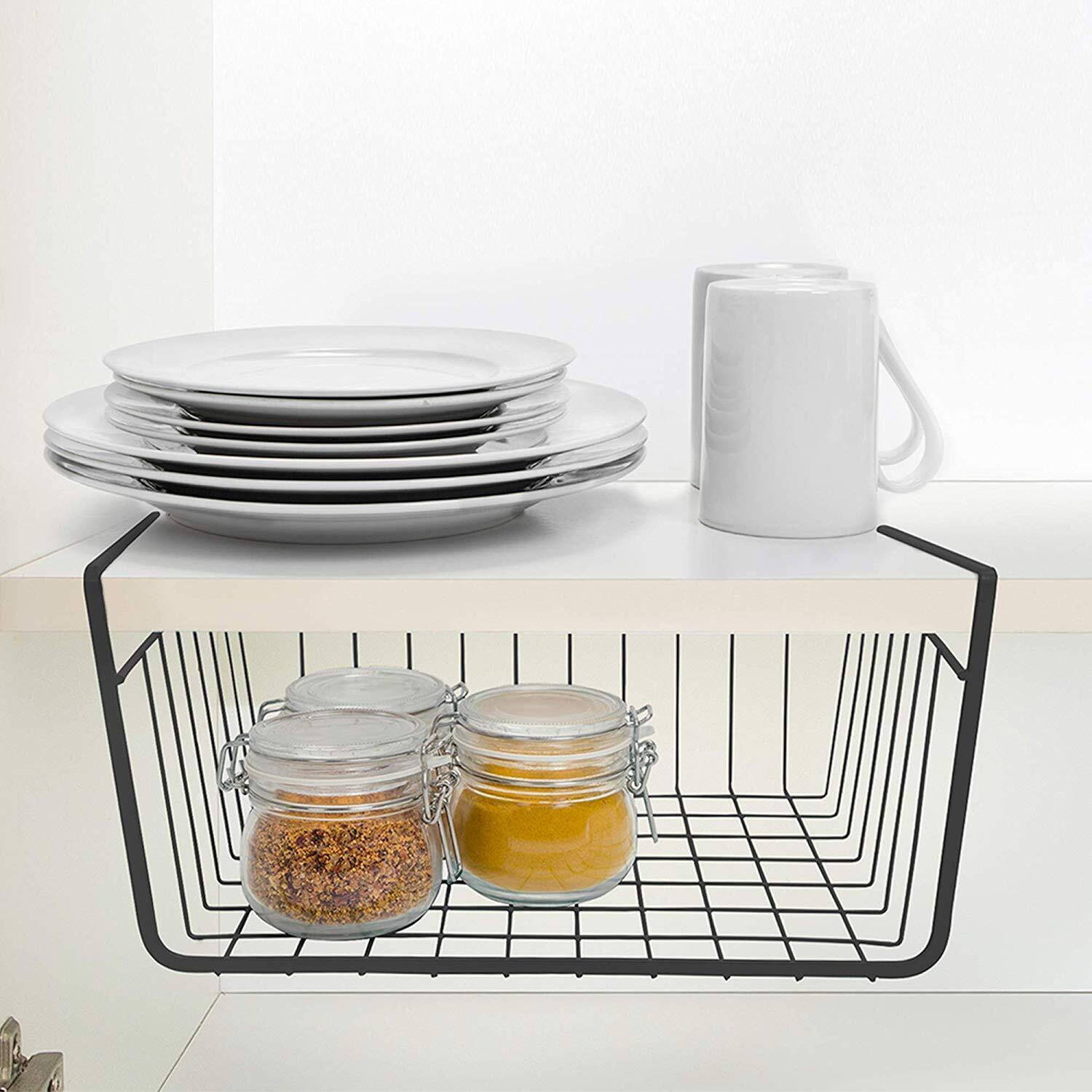 Go Hooked 12 Inch Under Shelf Basket | Under Cabinet Storage Organizer | 1 Pc Black | Space Saving, Versatile, Heavy Duty, Sleek, Sturdy, Efficient, Compact And Durable Basket